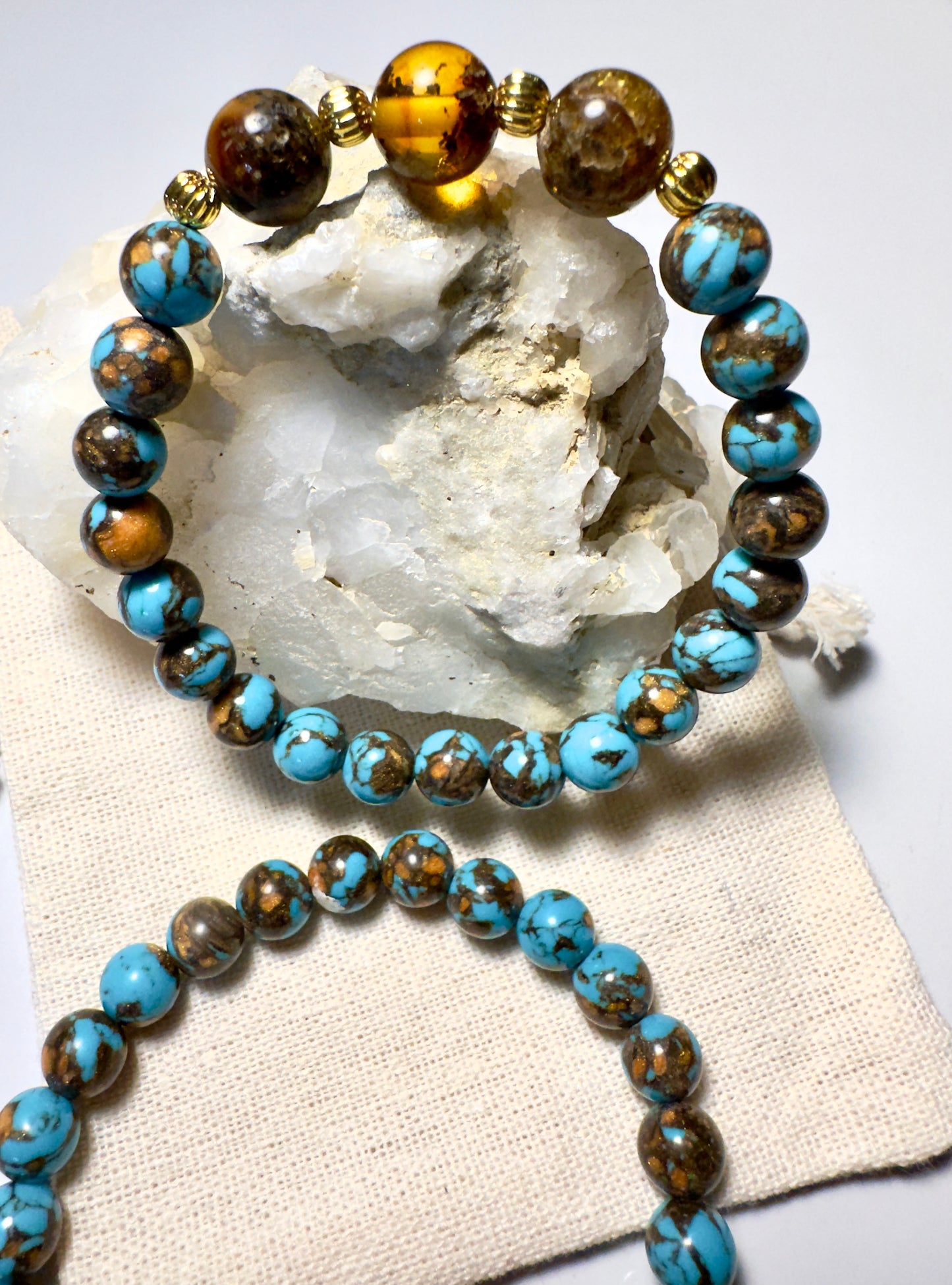 Turquoise (Man) + Turquoise-Amber (Woman) Bracelet Set