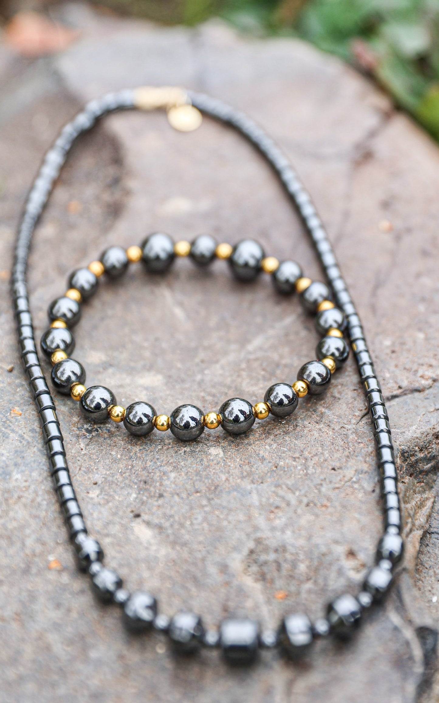 Hematite Necklace + Bracelet