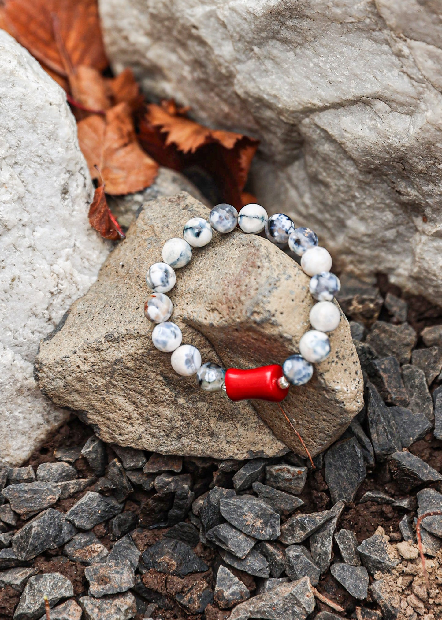 Tree Agate-Coral Bracelet