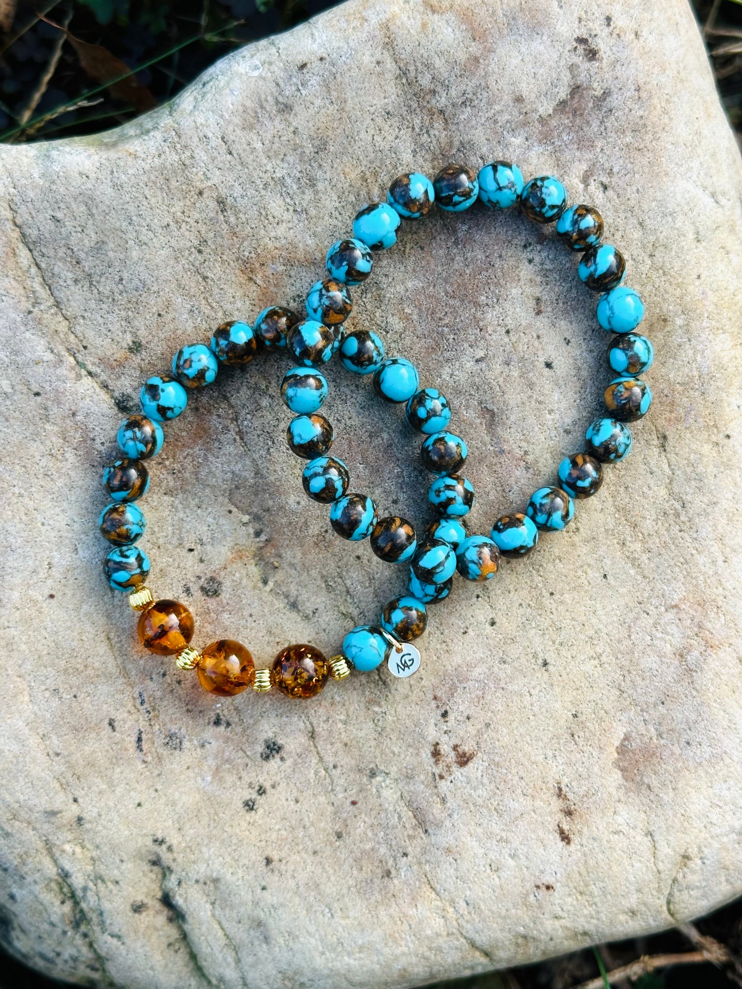 Turquoise (Man) + Turquoise-Amber (Woman) Bracelet Set
