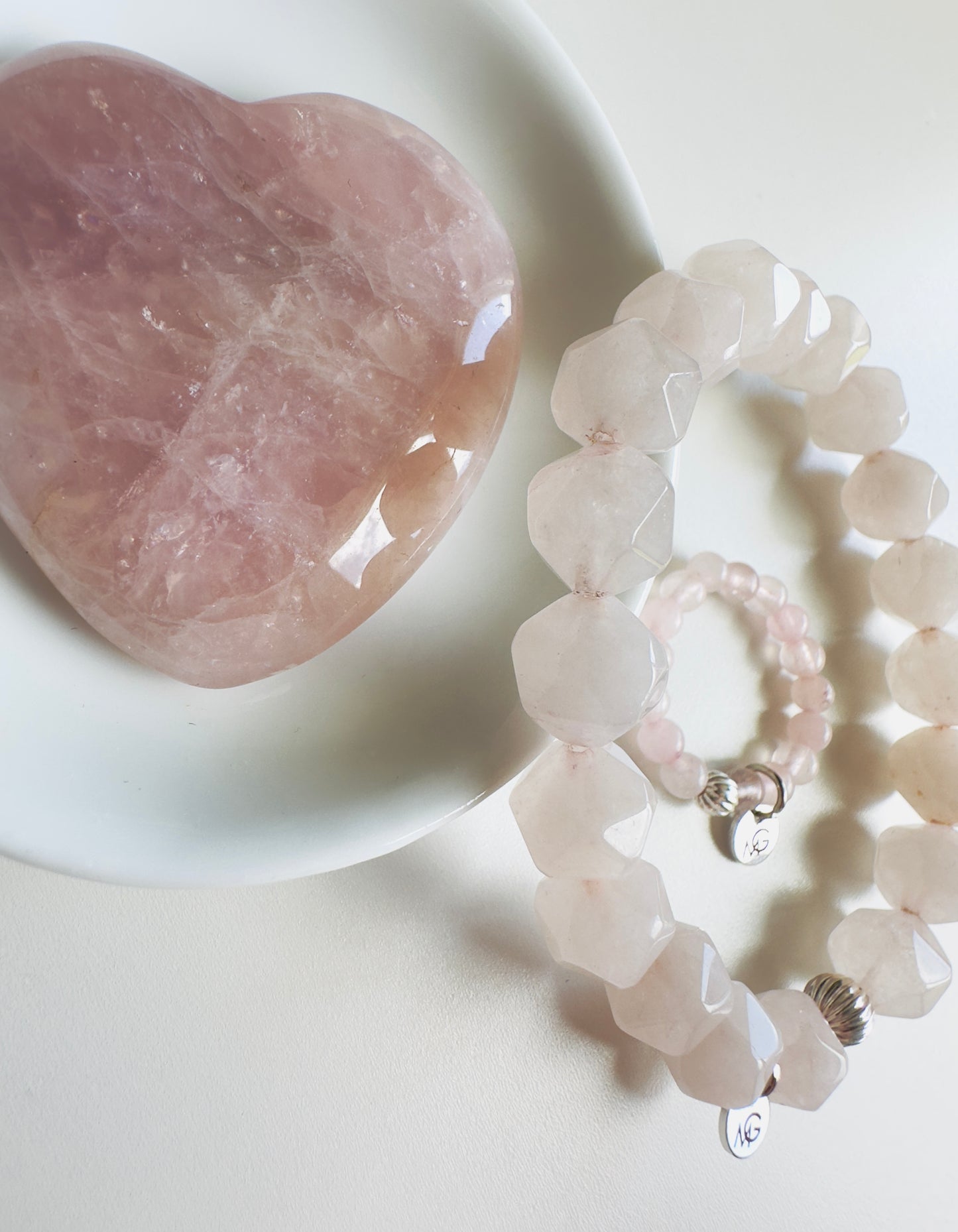 Rose Quartz Bracelet + Ring Set