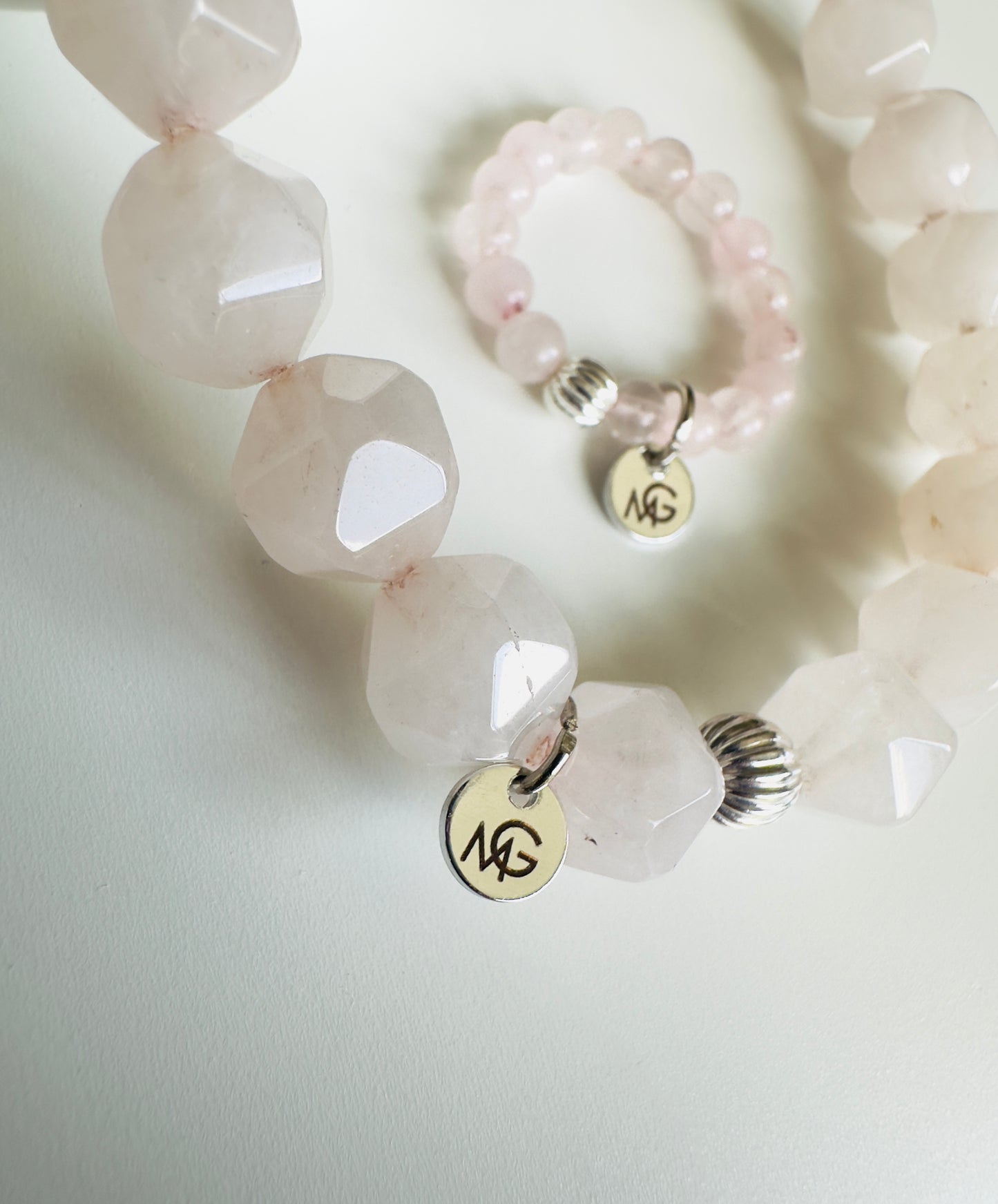 Rose Quartz Bracelet + Ring Set