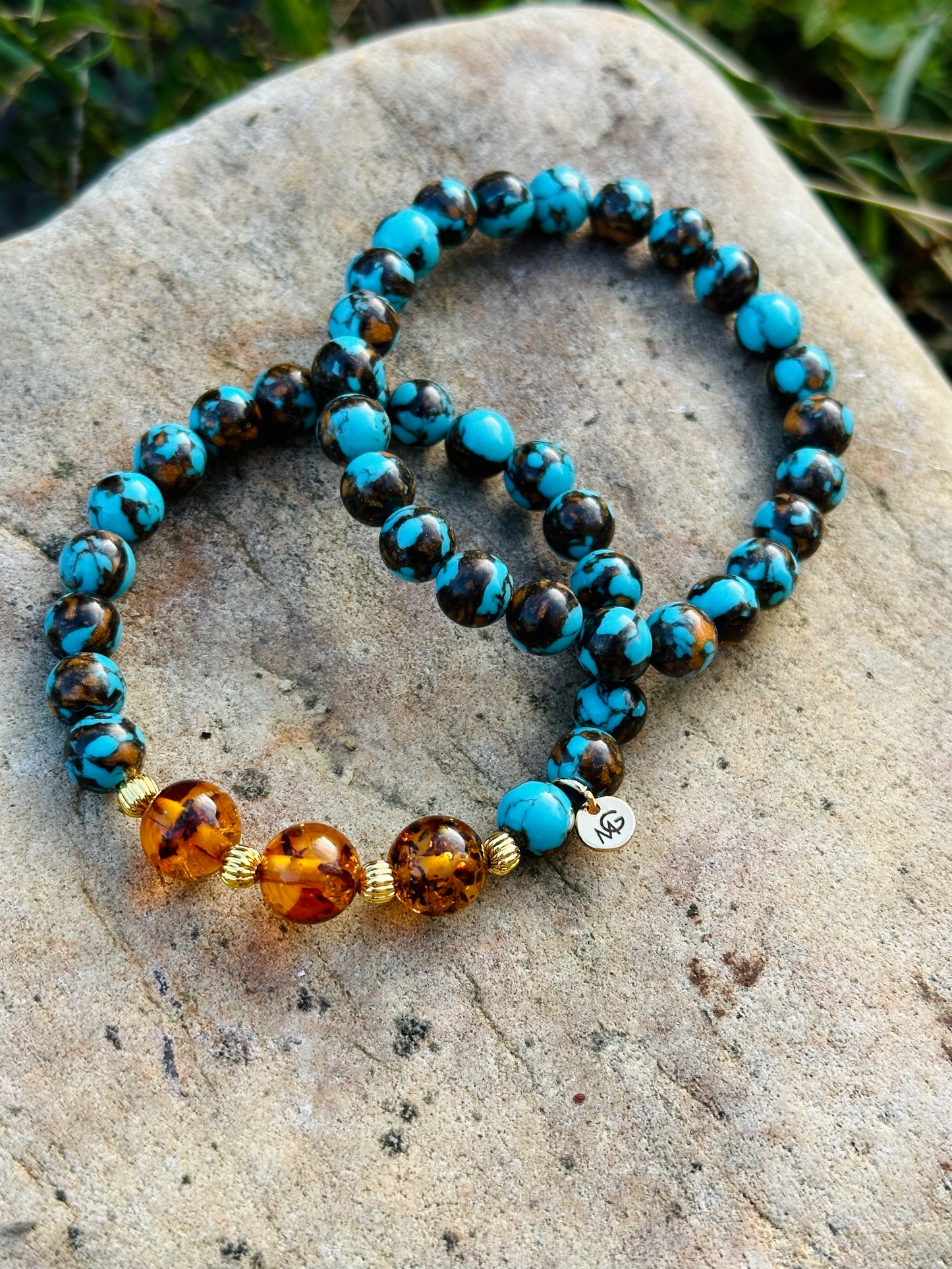 Turquoise (Man) + Turquoise-Amber (Woman) Bracelet Set