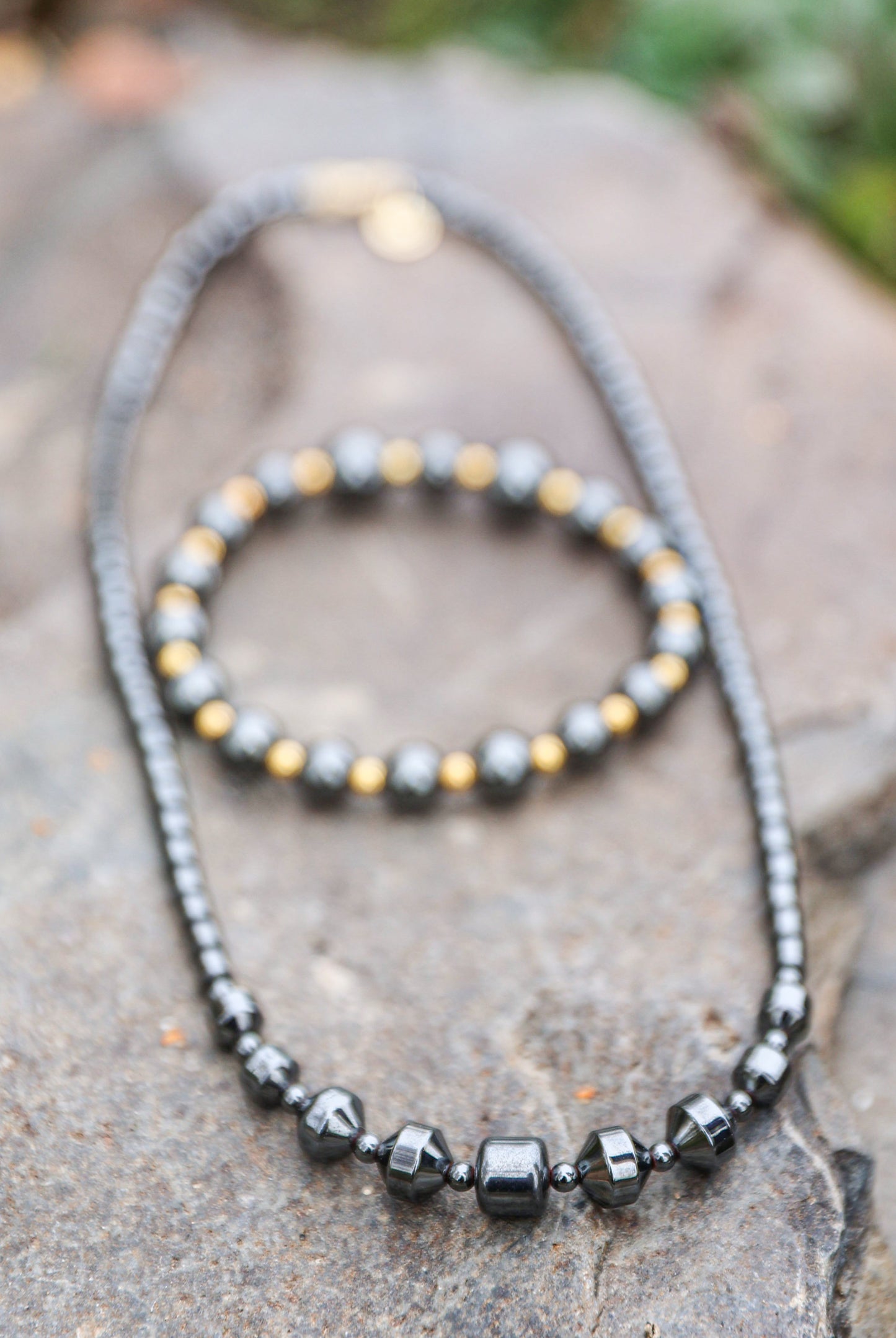 Hematite Necklace + Bracelet