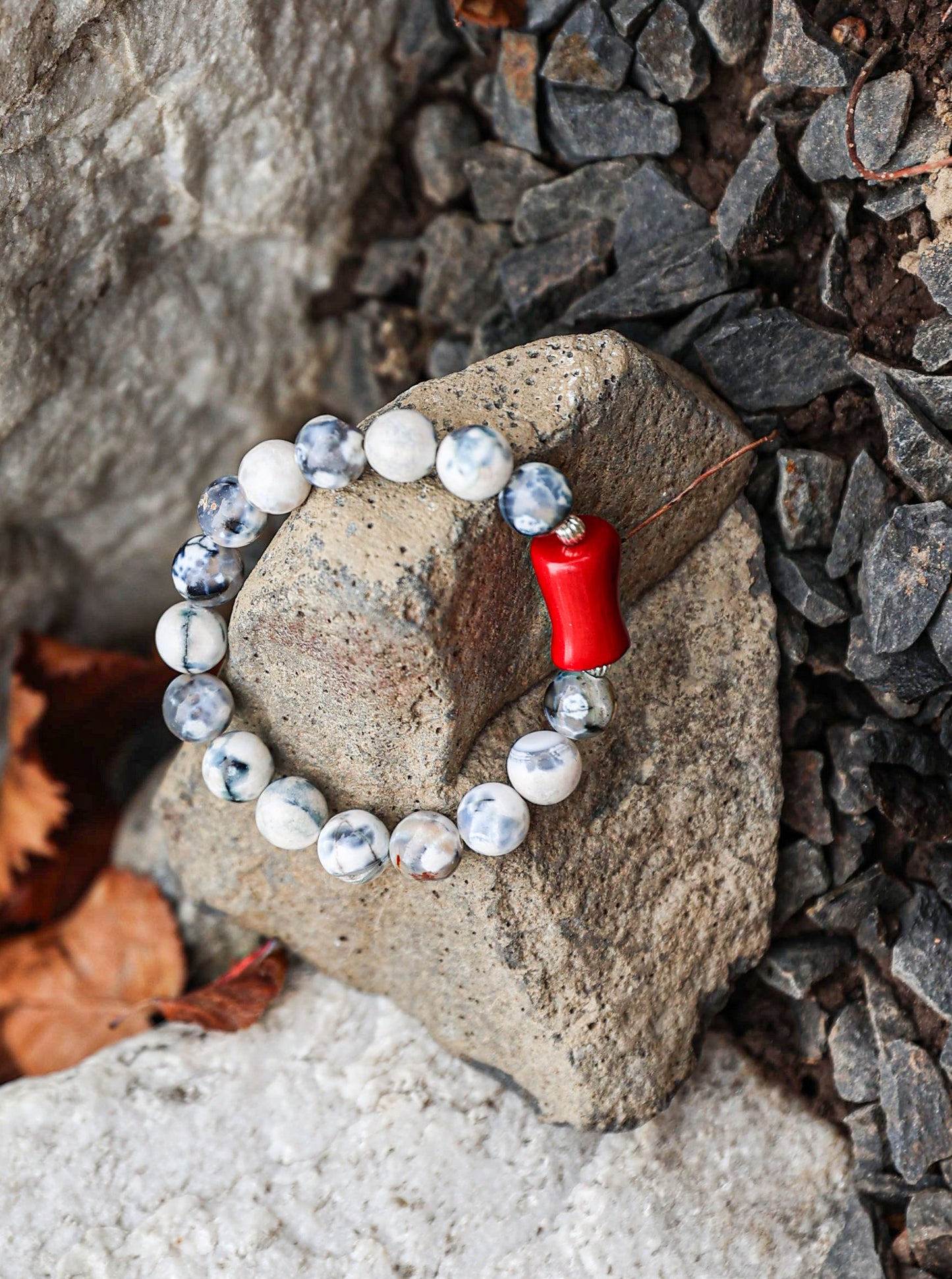 Tree Agate-Coral Bracelet