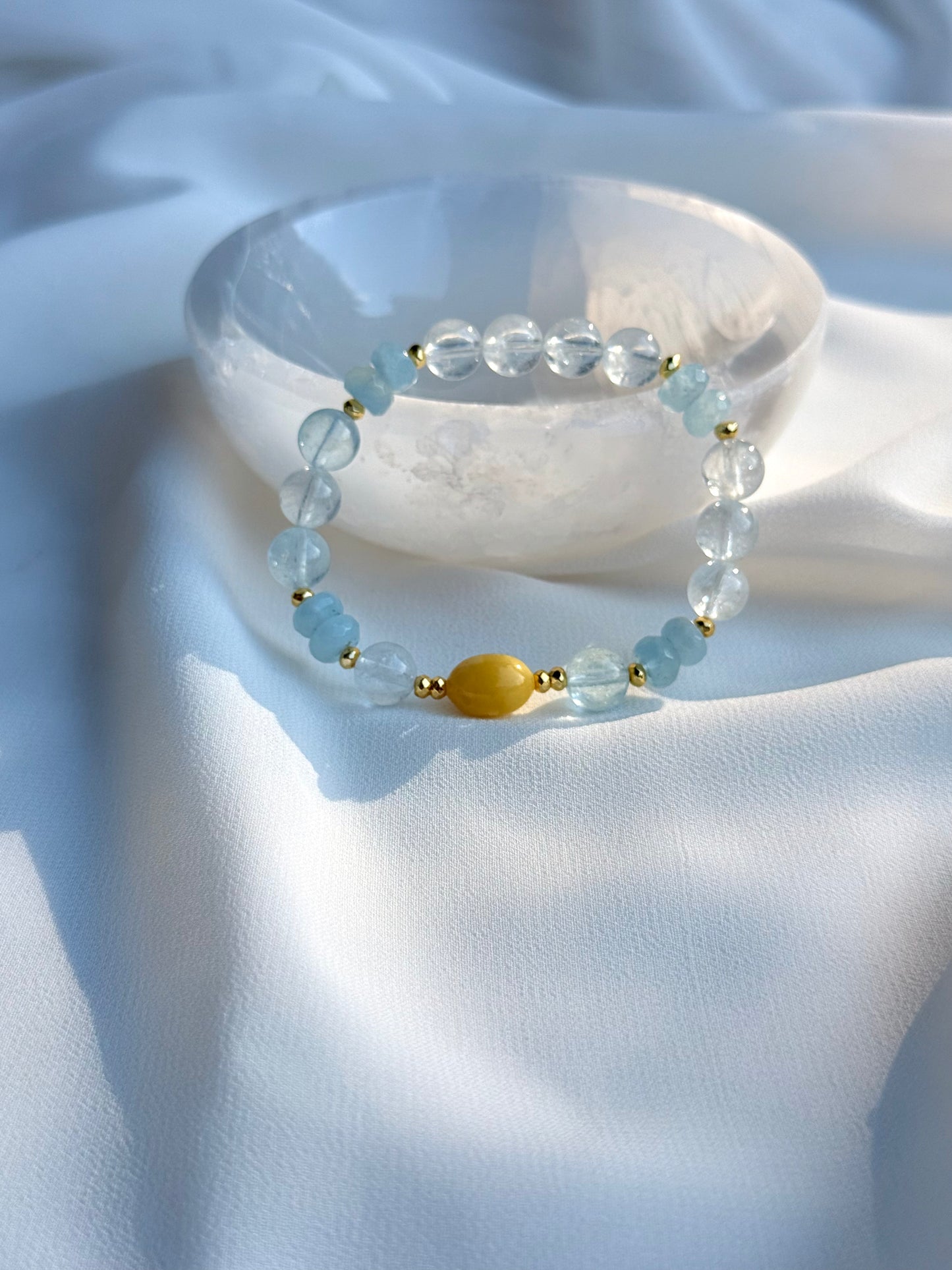 Aquamarine - Yellow Amber Bracelet