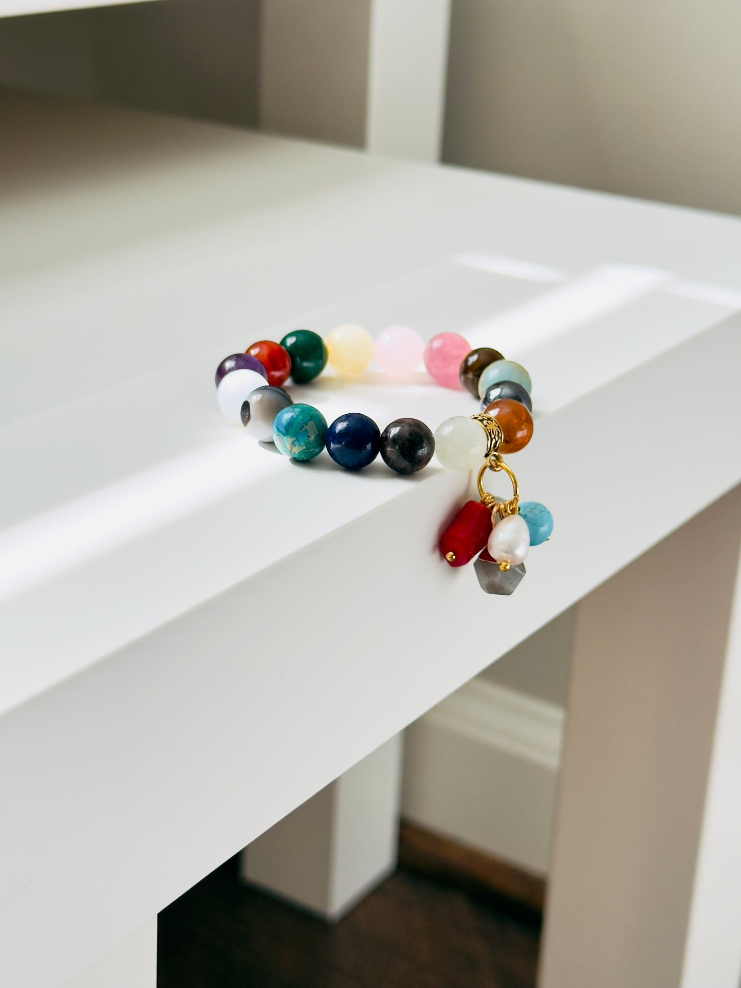 Multi-Gemstone Custom Designed Bracelet with Gemstone Charms
