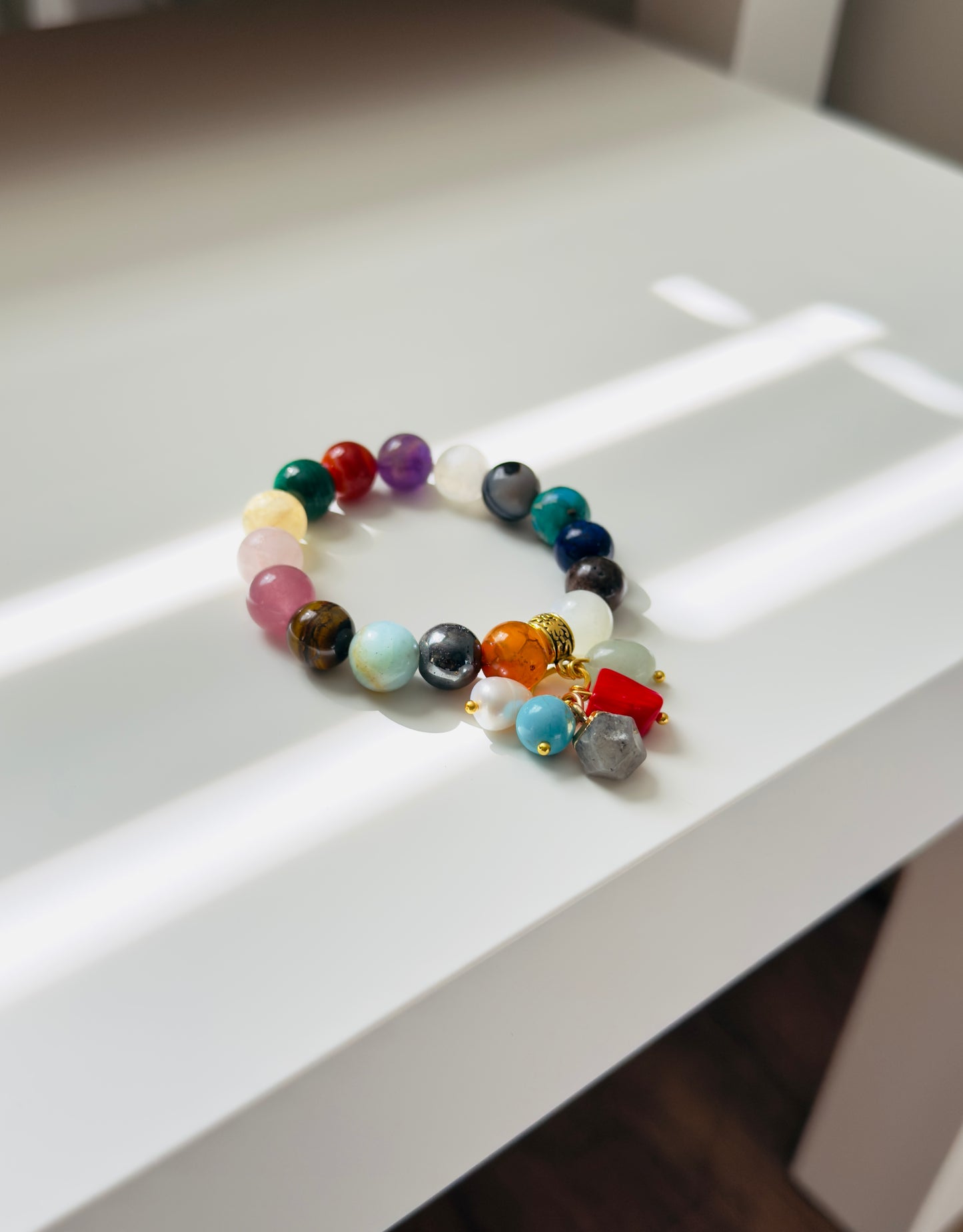 Multi-Gemstone Custom Designed Bracelet with Gemstone Charms