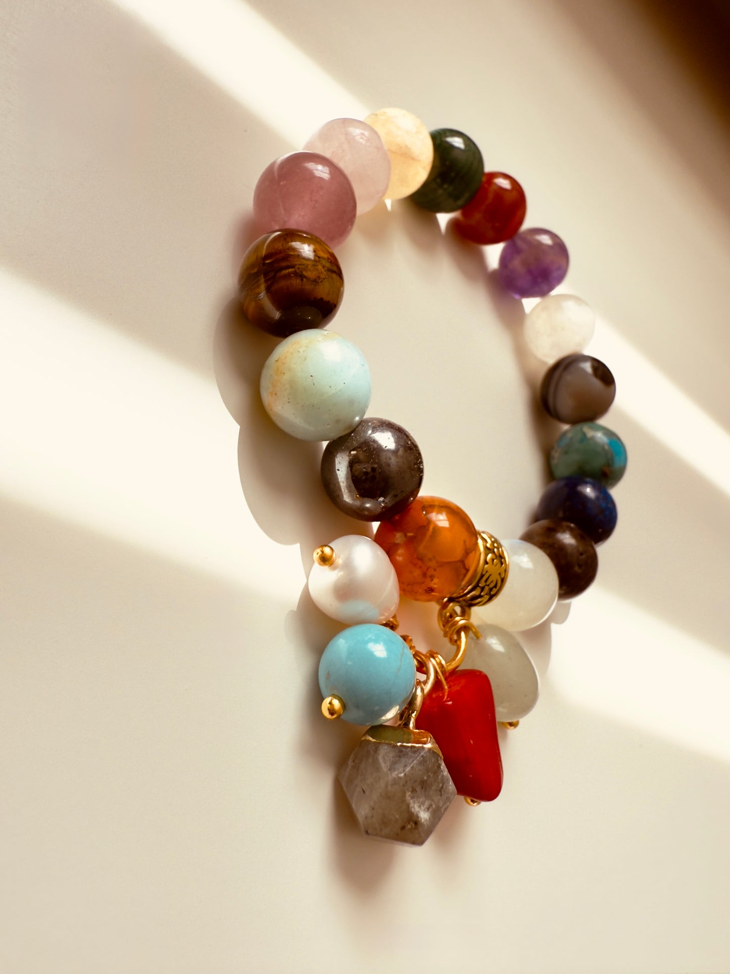 Multi-Gemstone Custom Designed Bracelet with Gemstone Charms