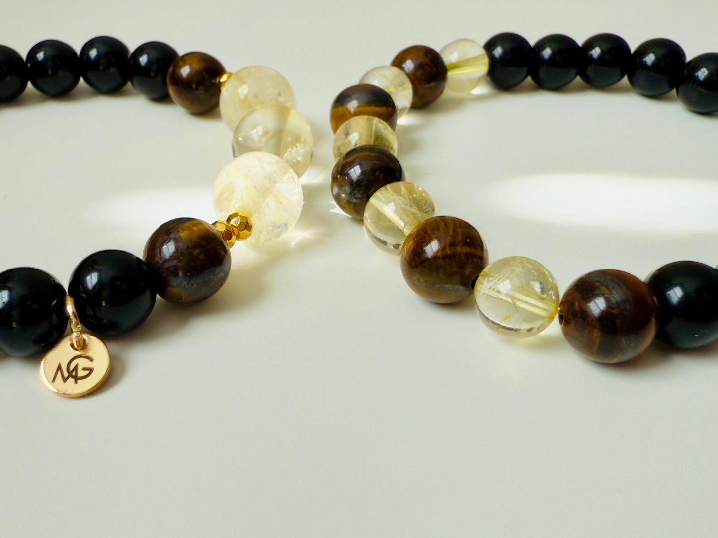 Black Agate - Citrine - Tiger Eye Twin Bracelets Set