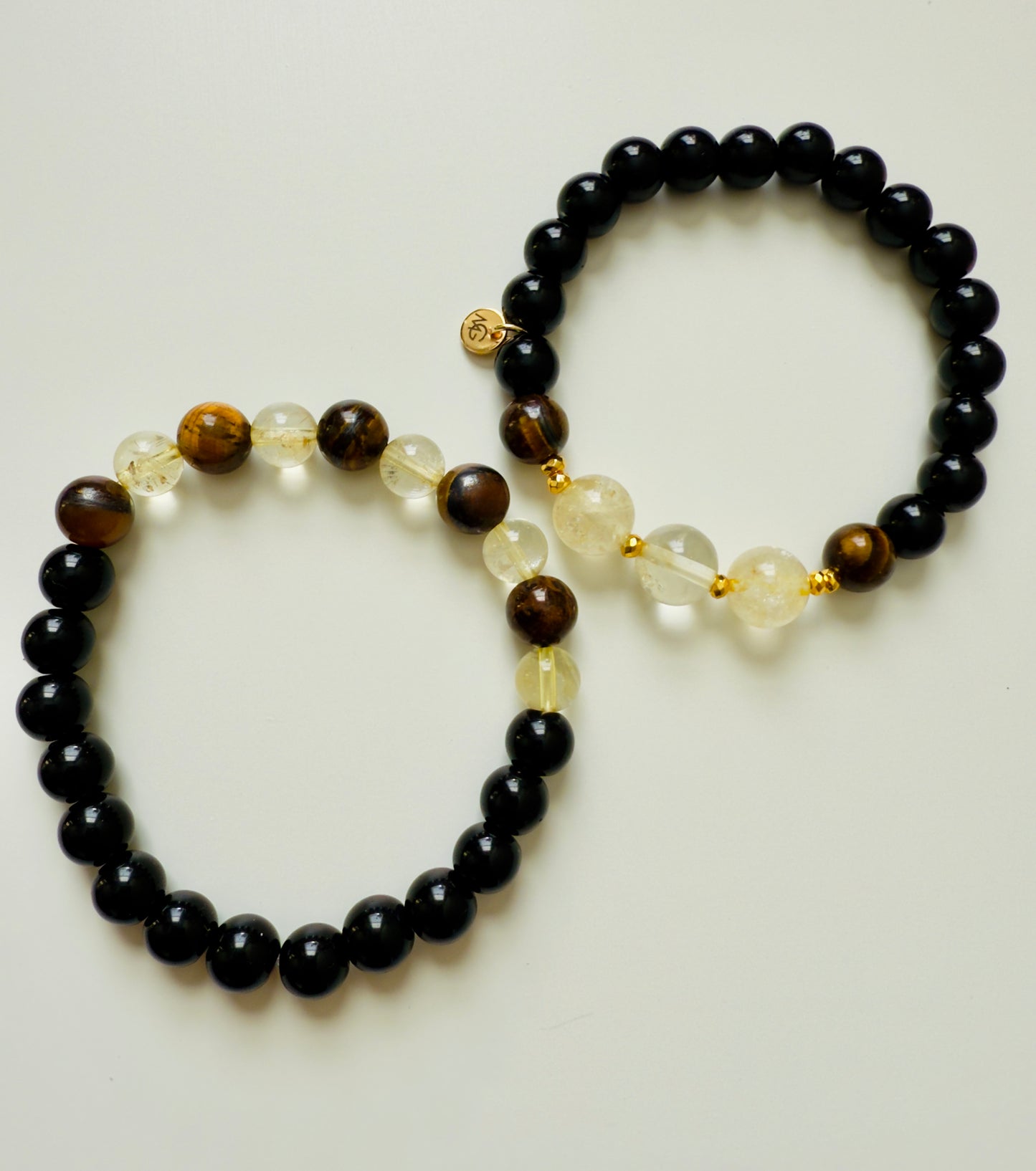 Black Agate - Citrine - Tiger Eye Twin Bracelets Set