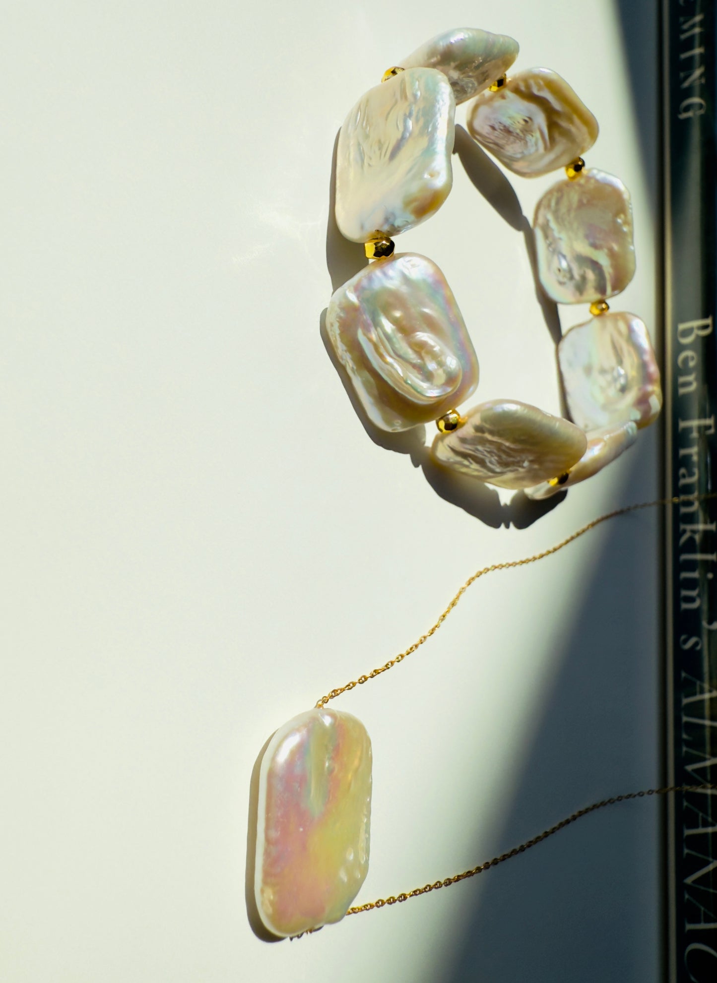 Natural Freshwater Pearl Necklace and Bracelet Set with Golden 21-K Chain and Spacers
