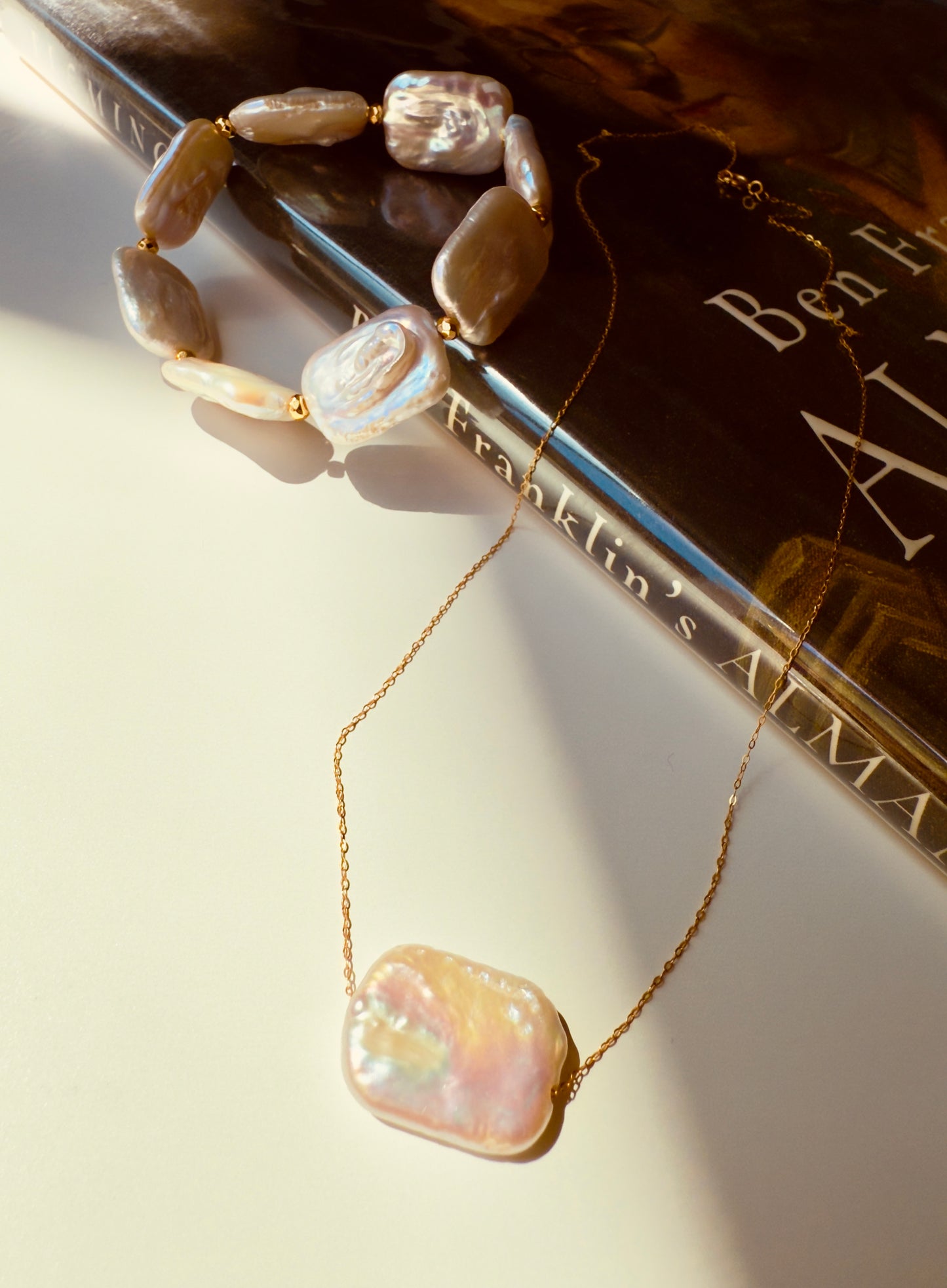 Natural Freshwater Pearl Necklace and Bracelet Set with Golden 21-K Chain and Spacers