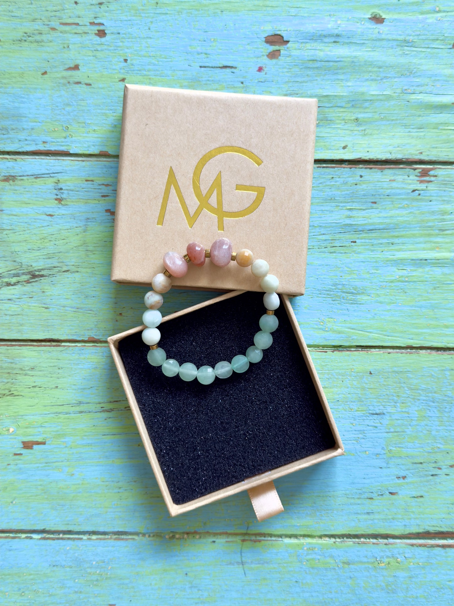 Sun Stone - Faceted Amazonite - Faceted Green Aventurine Bracelet