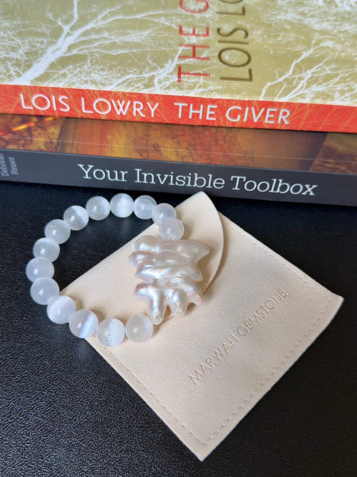 White Selenite - Unique Freshwater Pearl Bracelet