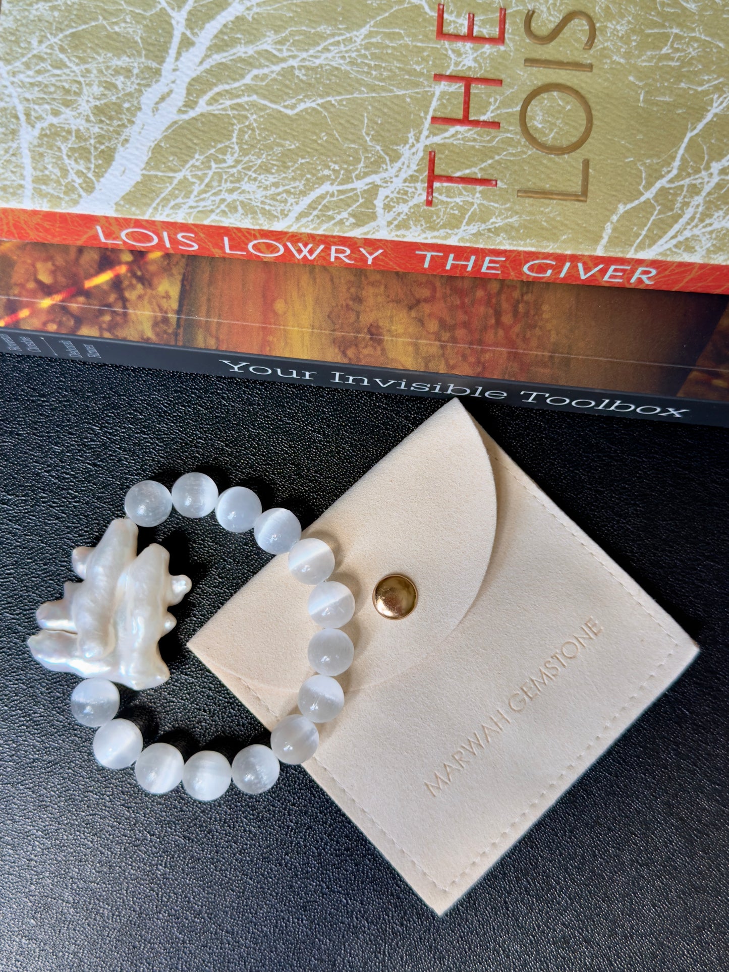 White Selenite - Unique Freshwater Pearl Bracelet