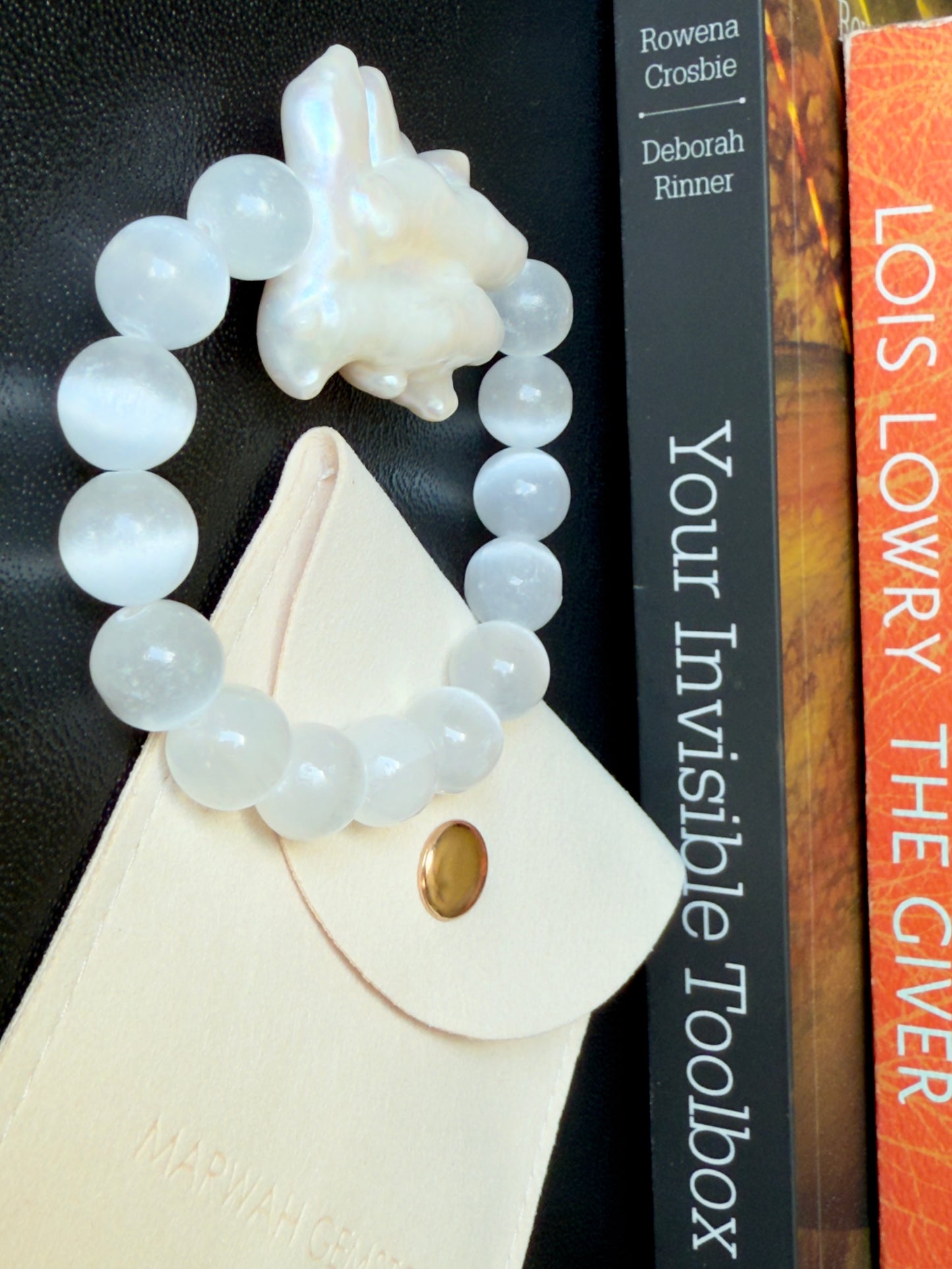 White Selenite - Unique Freshwater Pearl Bracelet