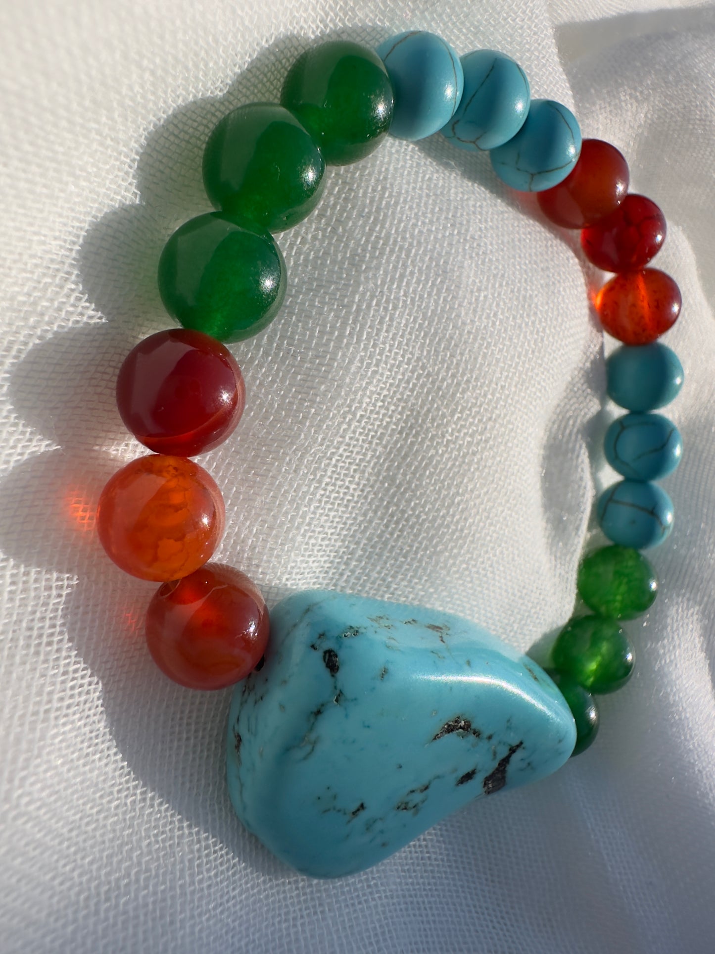 Red Agate - Green Jade - Turquoise Bracelet