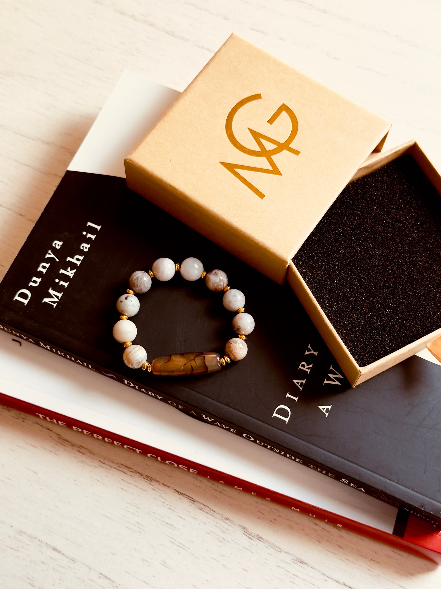 Agate Bracelet with Hematite Bracelet