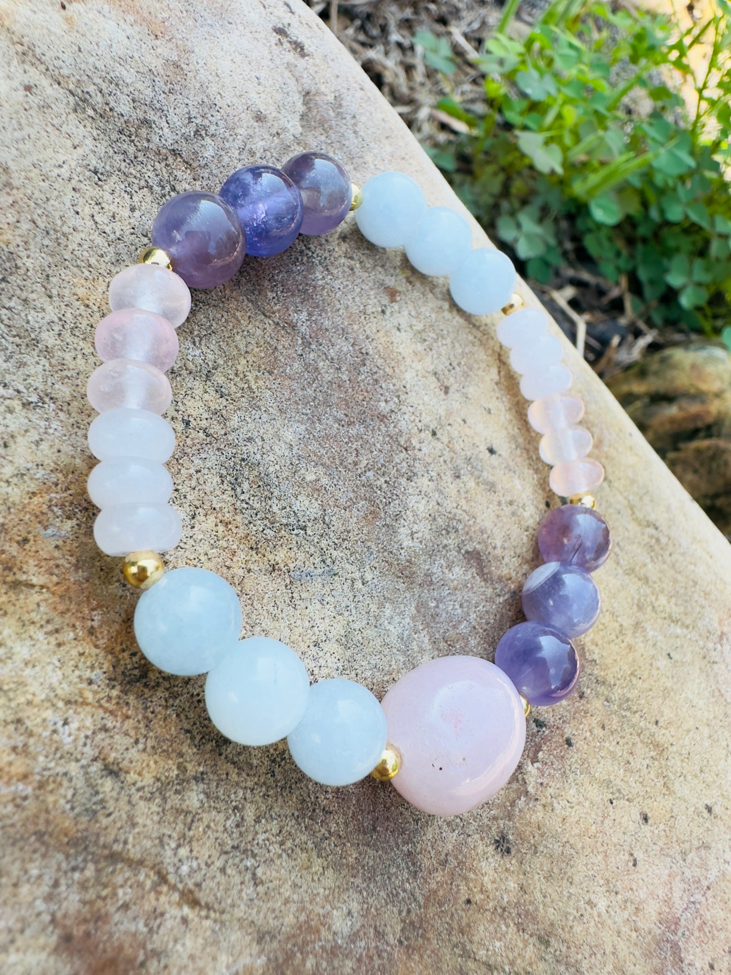 Rose Quartz-Amethyst-Aquamarine Bracelet