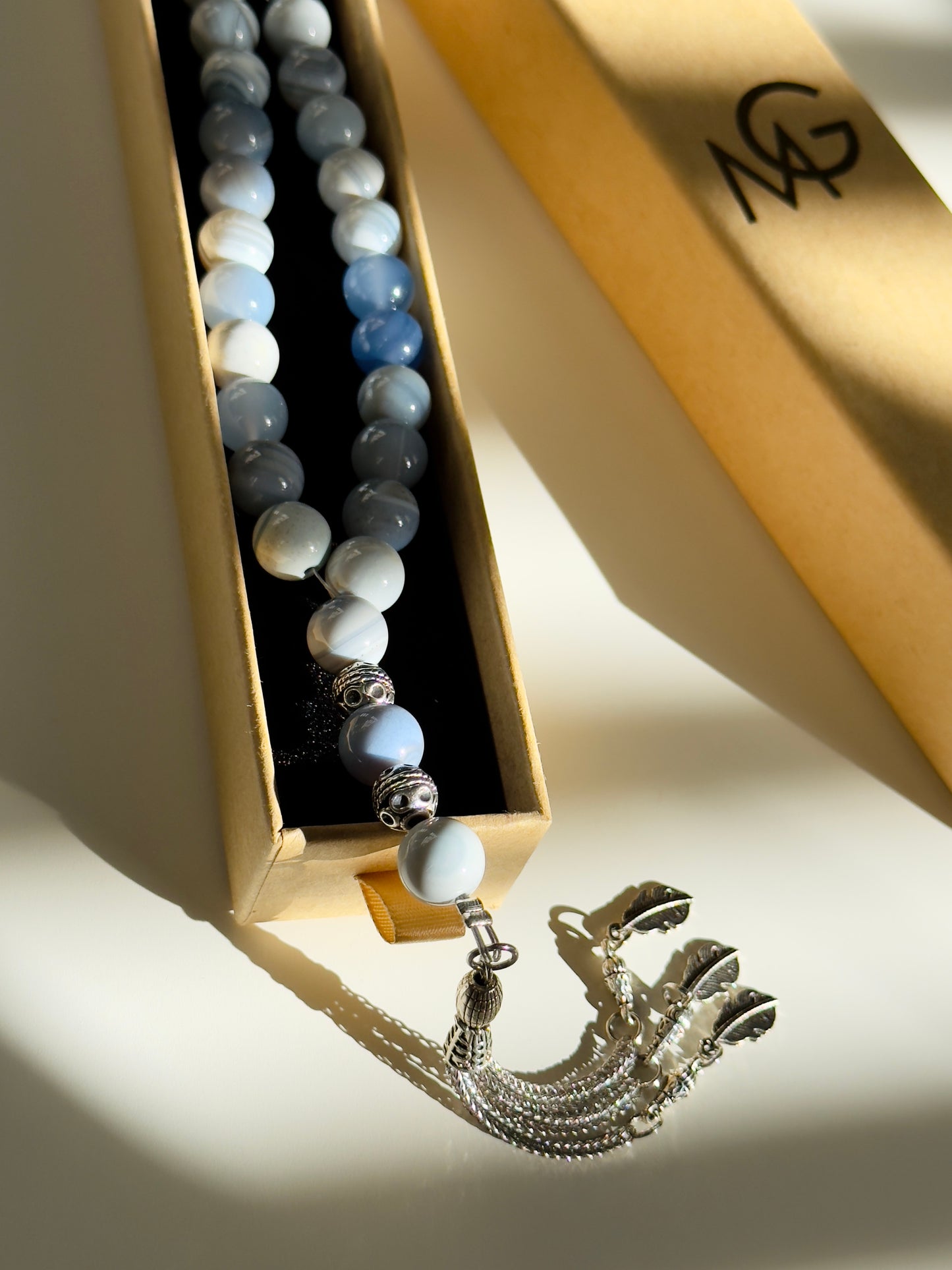 33-Bead Blue Agate Misbaha 10mm Size Bead