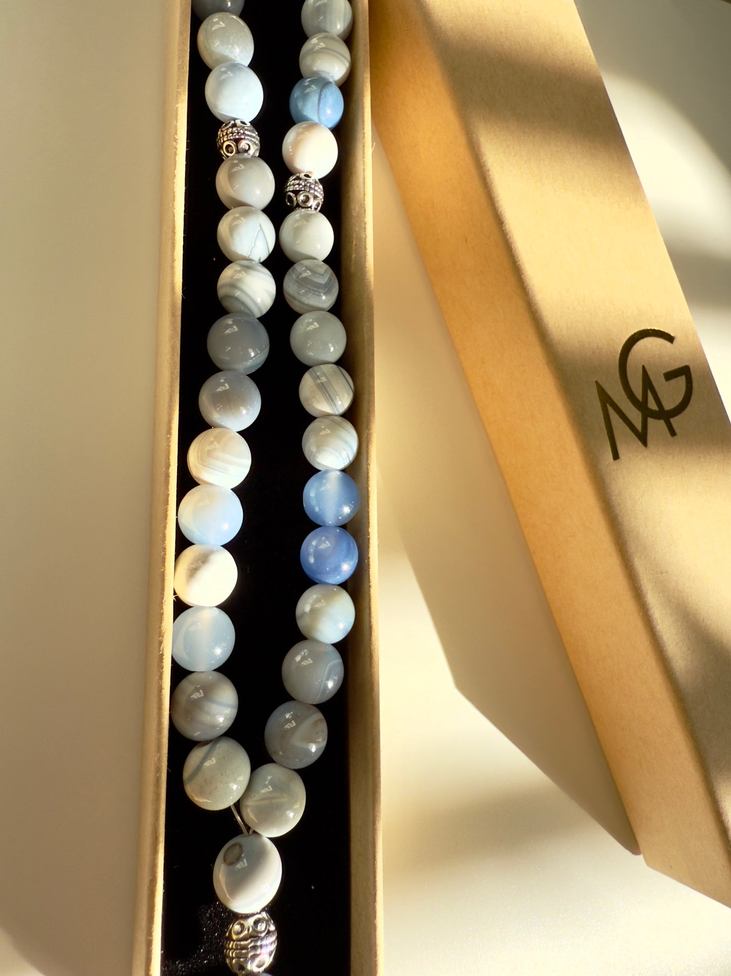 33-Bead Blue Agate Misbaha 10mm Size Bead