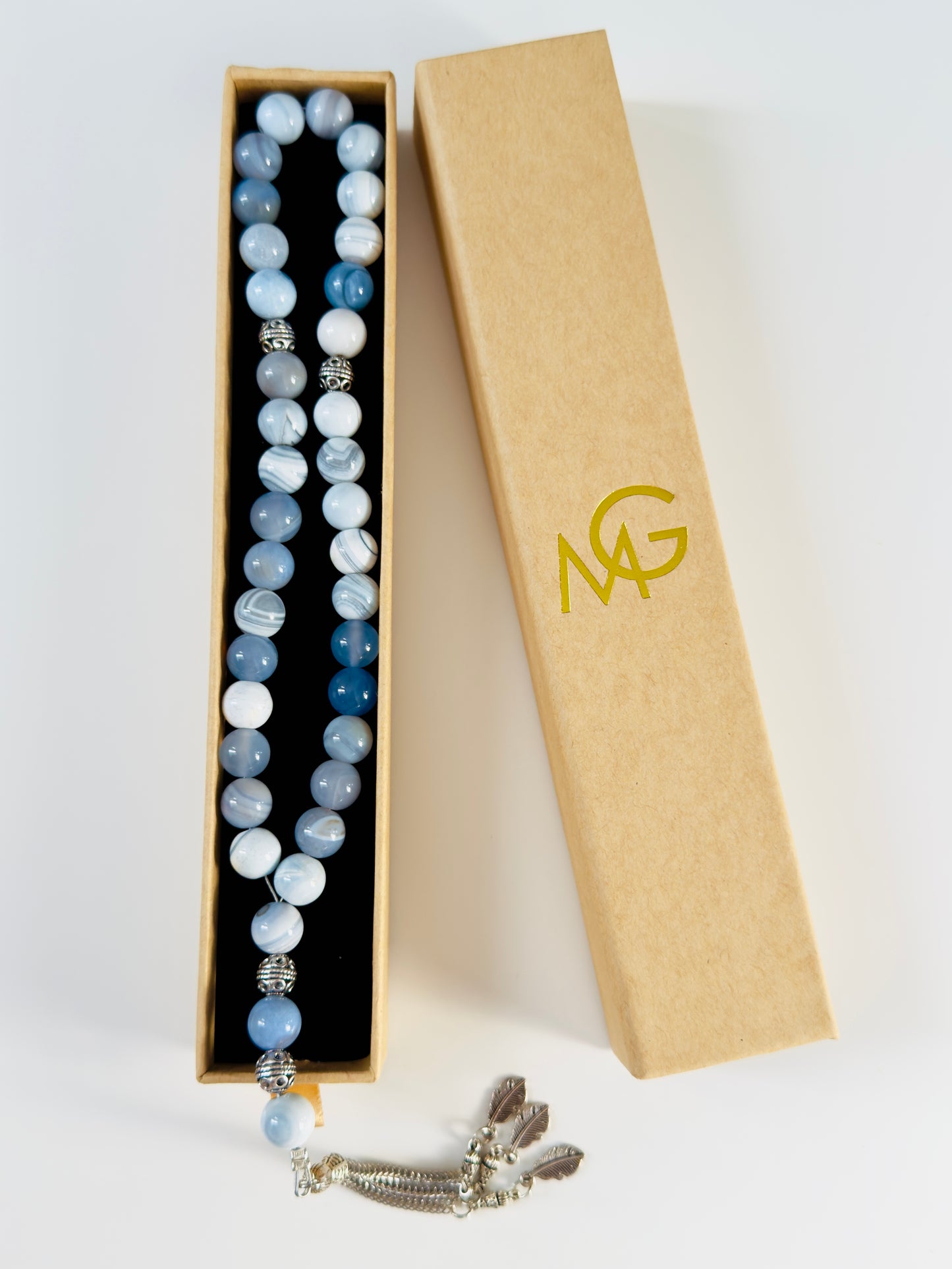33-Bead Blue Agate Misbaha 10mm Size Bead