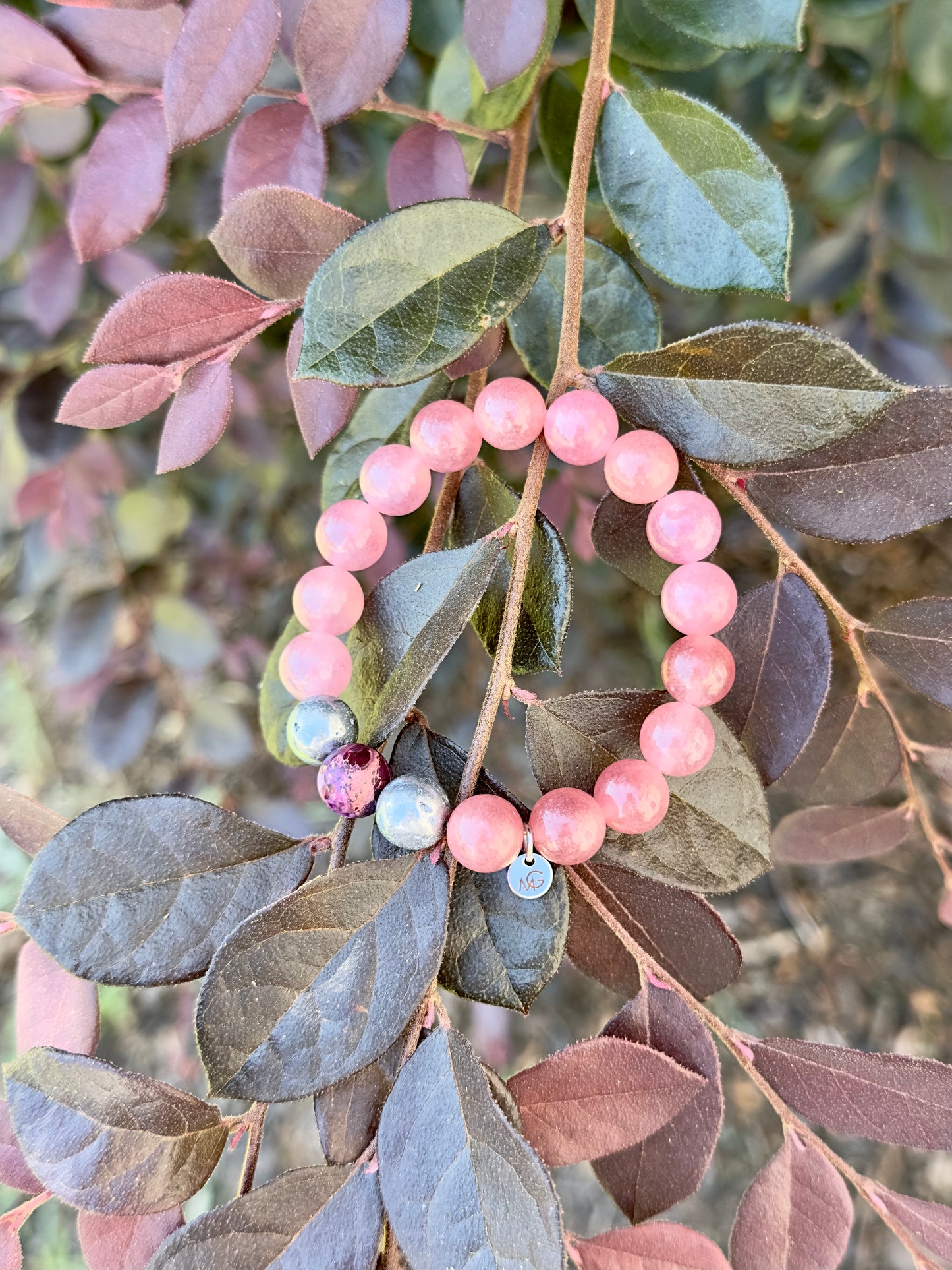 Strawberry Quartz-Silver Genuine Stone Bracelet