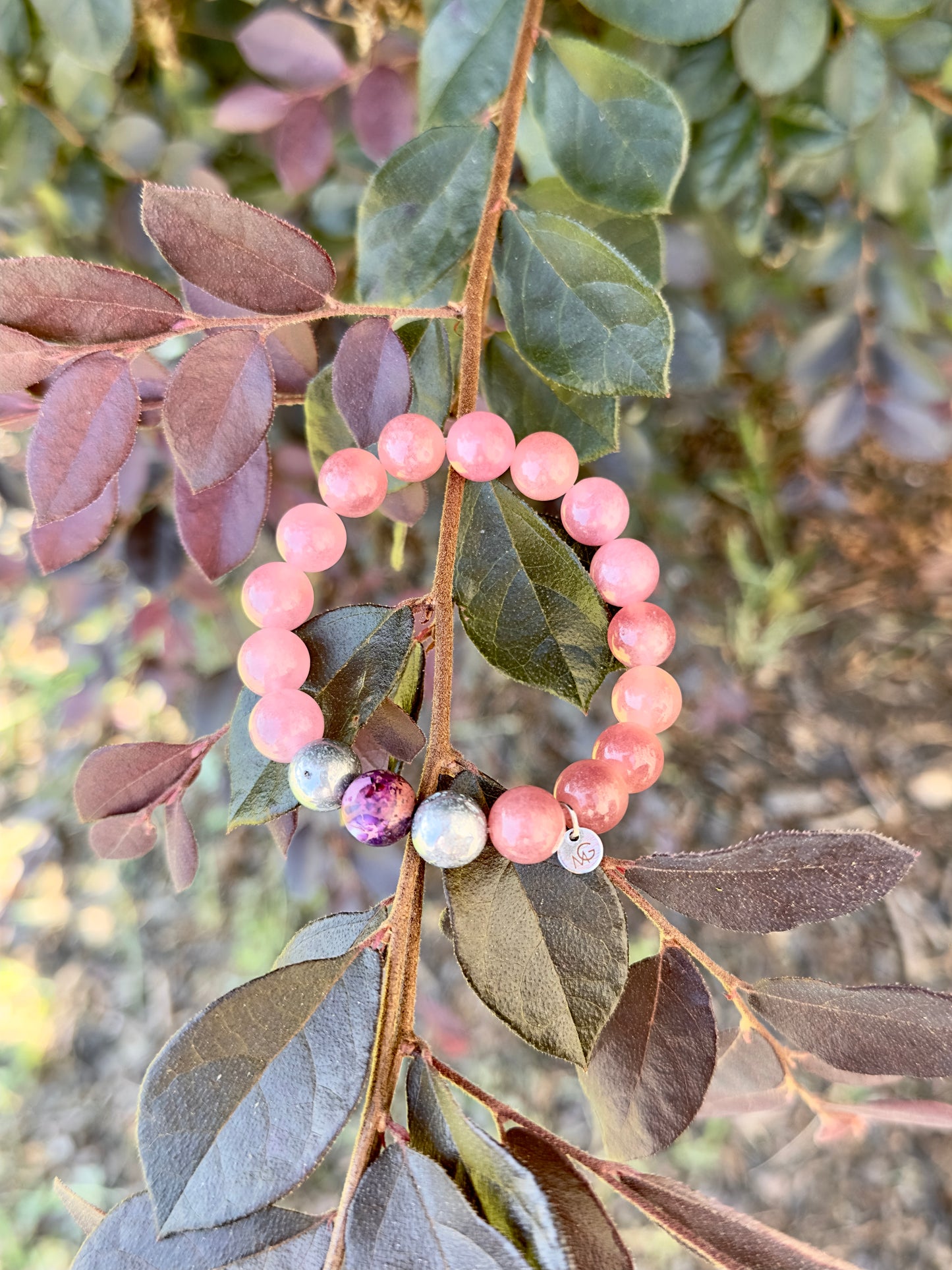 Strawberry Quartz-Silver Genuine Stone Bracelet