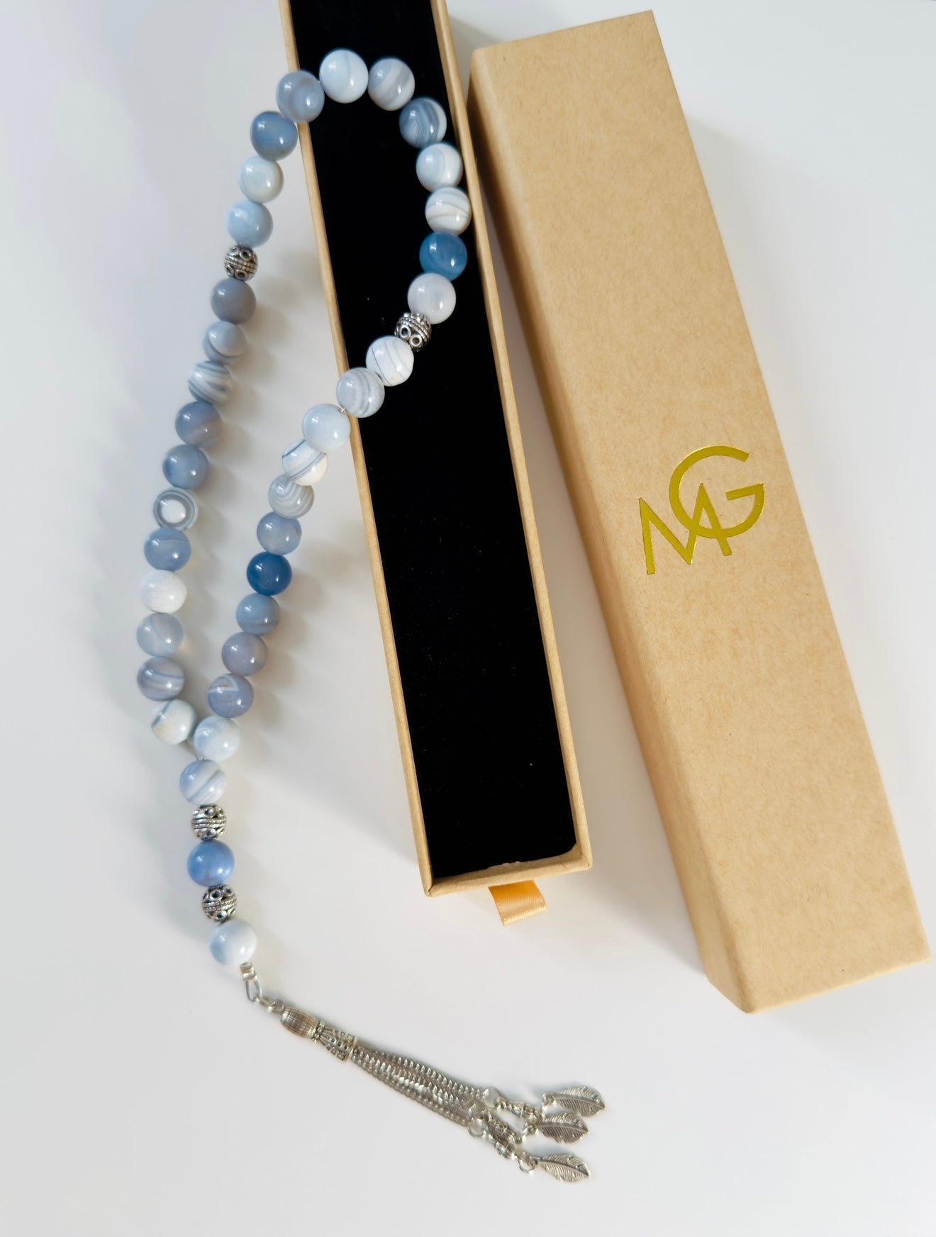 33-Bead Blue Agate Misbaha 10mm Size Bead