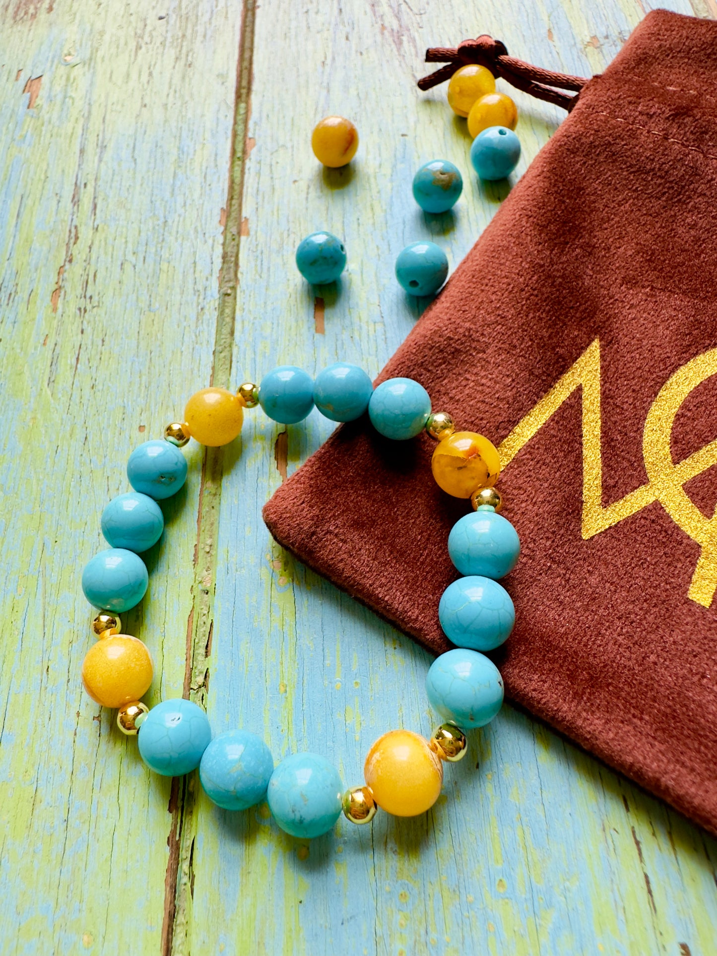 Yellow Amber - Turquoise Bracelet