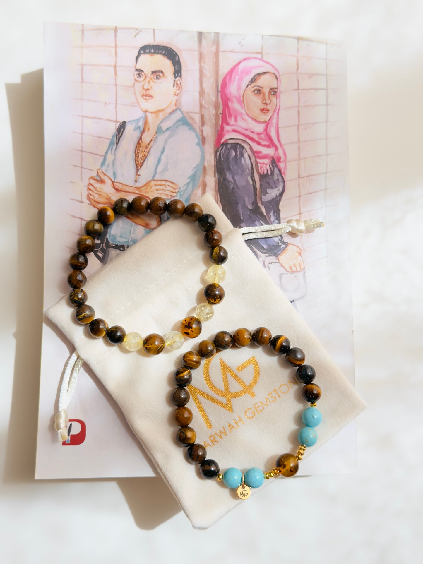Tiger Eye - Turquoise - Amber - Citrine Twins Bracelet Set