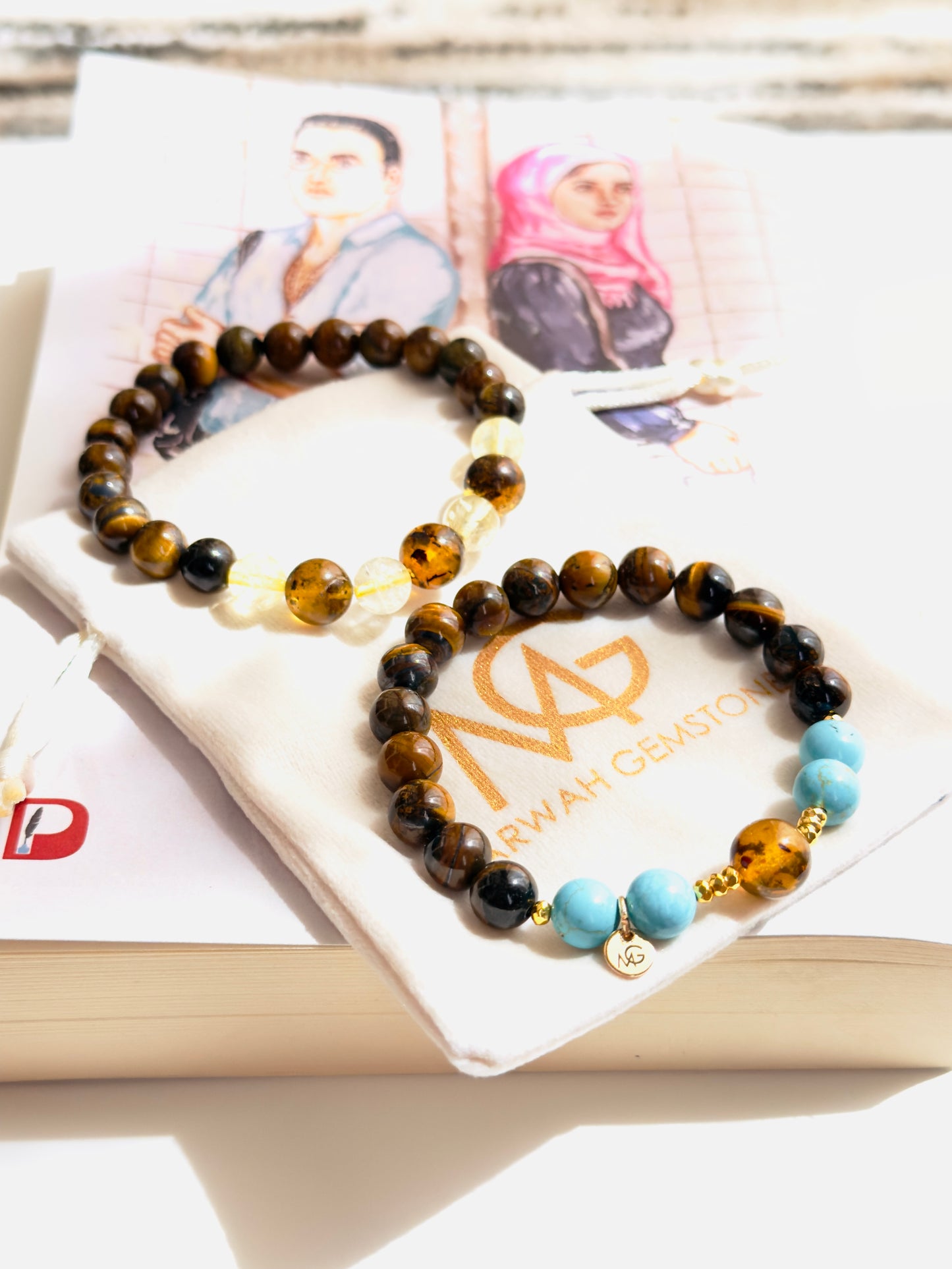 Tiger Eye - Turquoise - Amber - Citrine Twins Bracelet Set