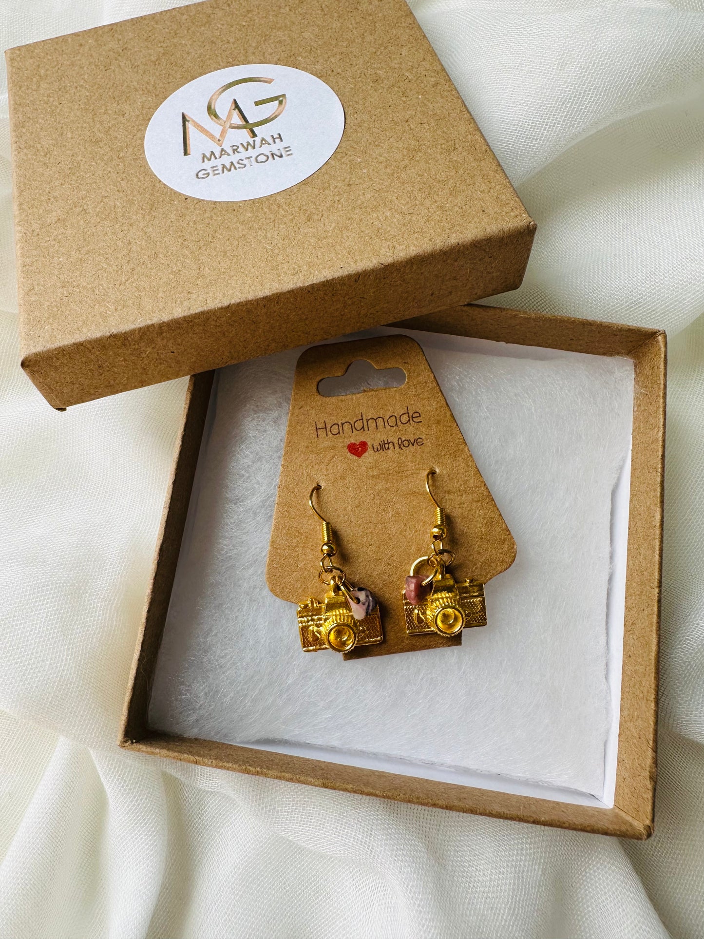 Golden Metal Camera Earrings