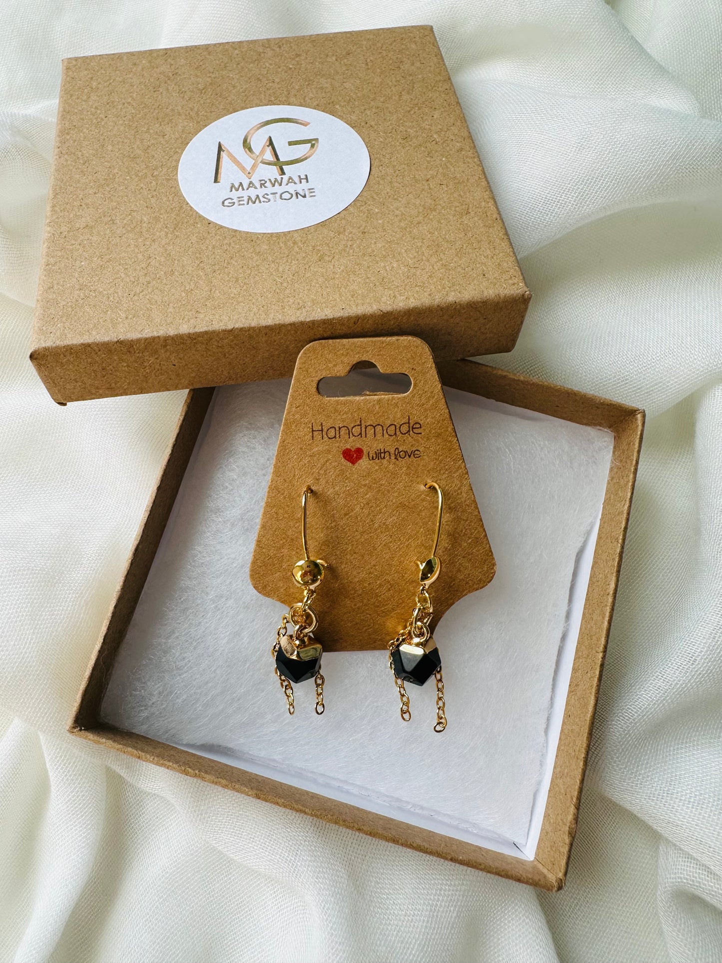 Obsidian Earrings with Golden Metal