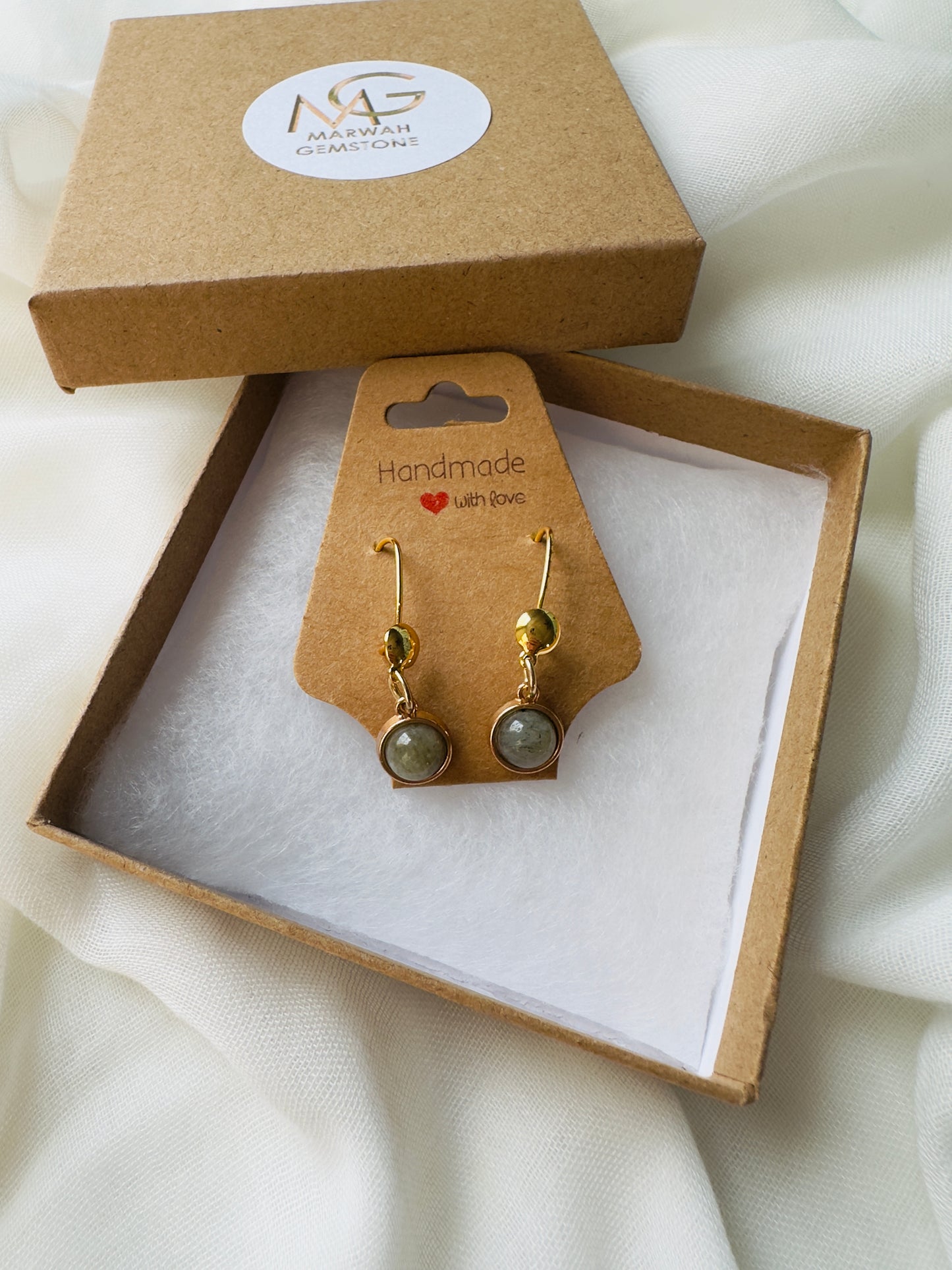 Labradorite Earrings With Golden Metal