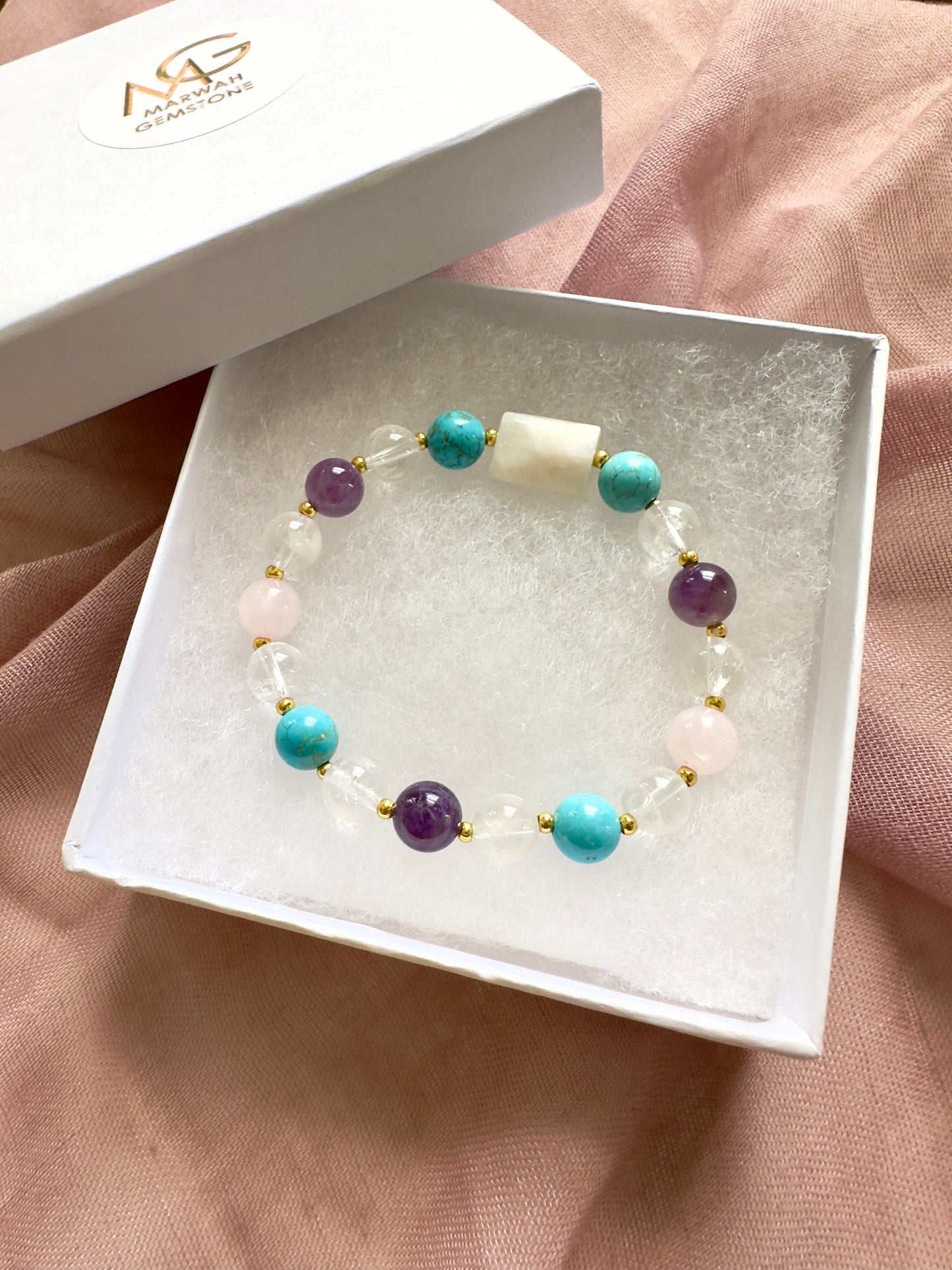 Raw Moonstone - Clear Quartz - Turquoise - Rose Quartz - Amethyst Bracelet