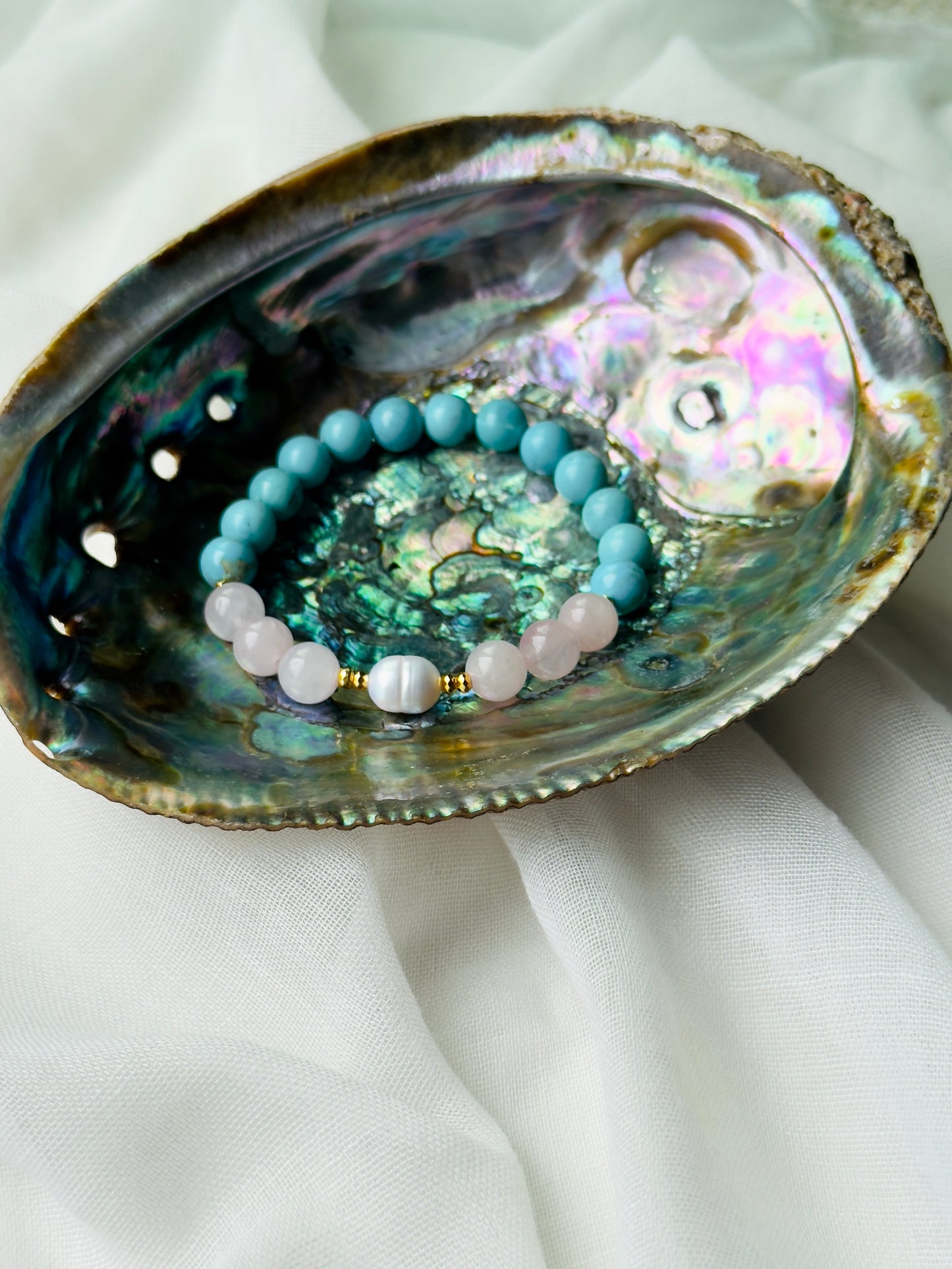 Turquoise - Natural Pearl - Rose Quartz Bracelet