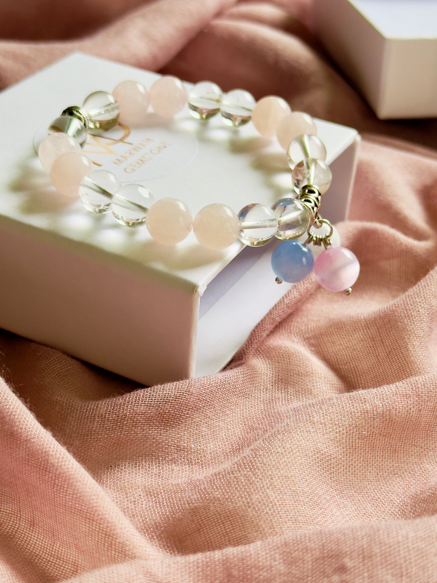 **NEW DESIGN** Rose Quartz - Clear Quartz Bracelet with Selenite Charm