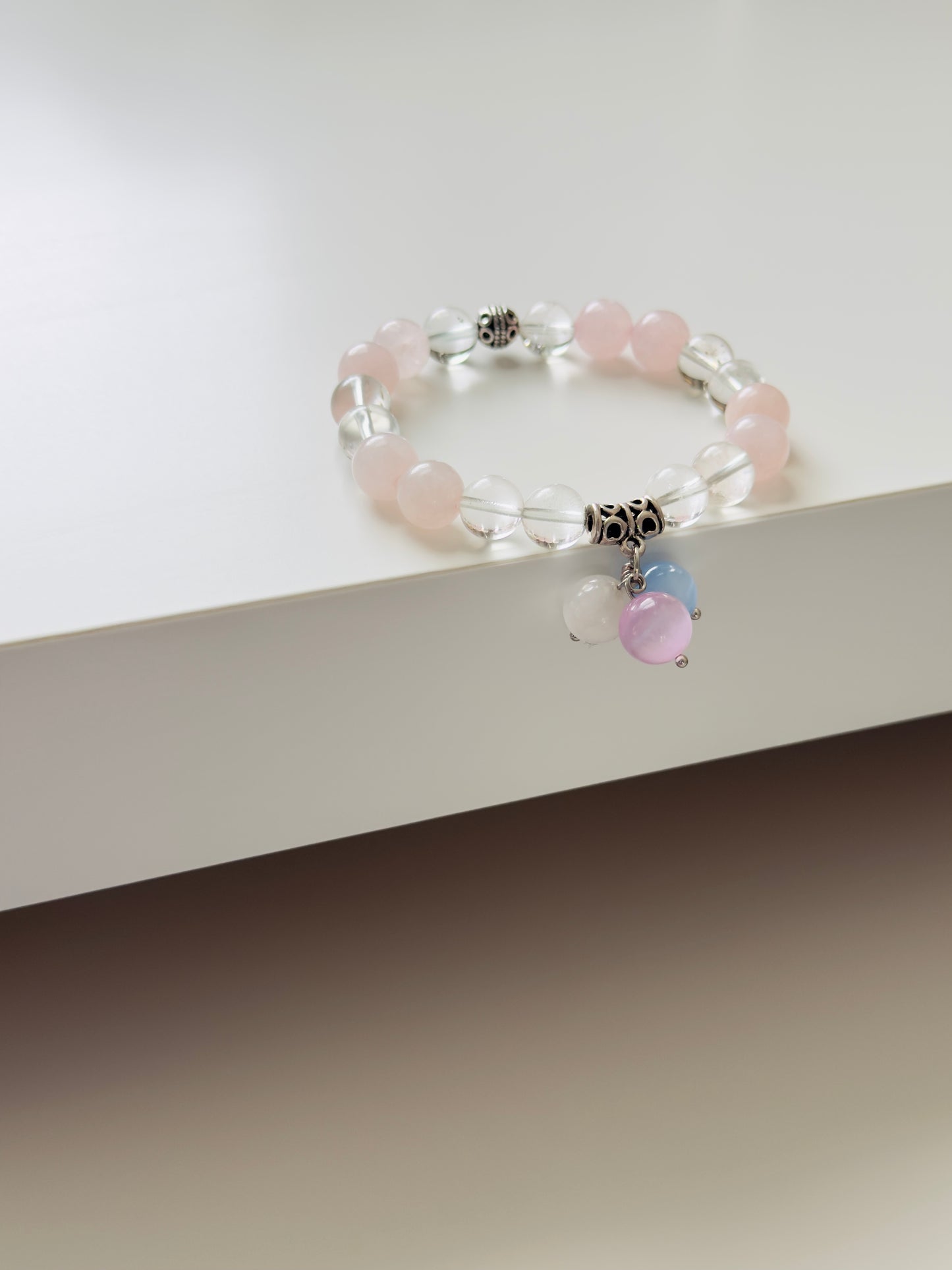 **NEW DESIGN** Rose Quartz - Clear Quartz Bracelet with Selenite Charm