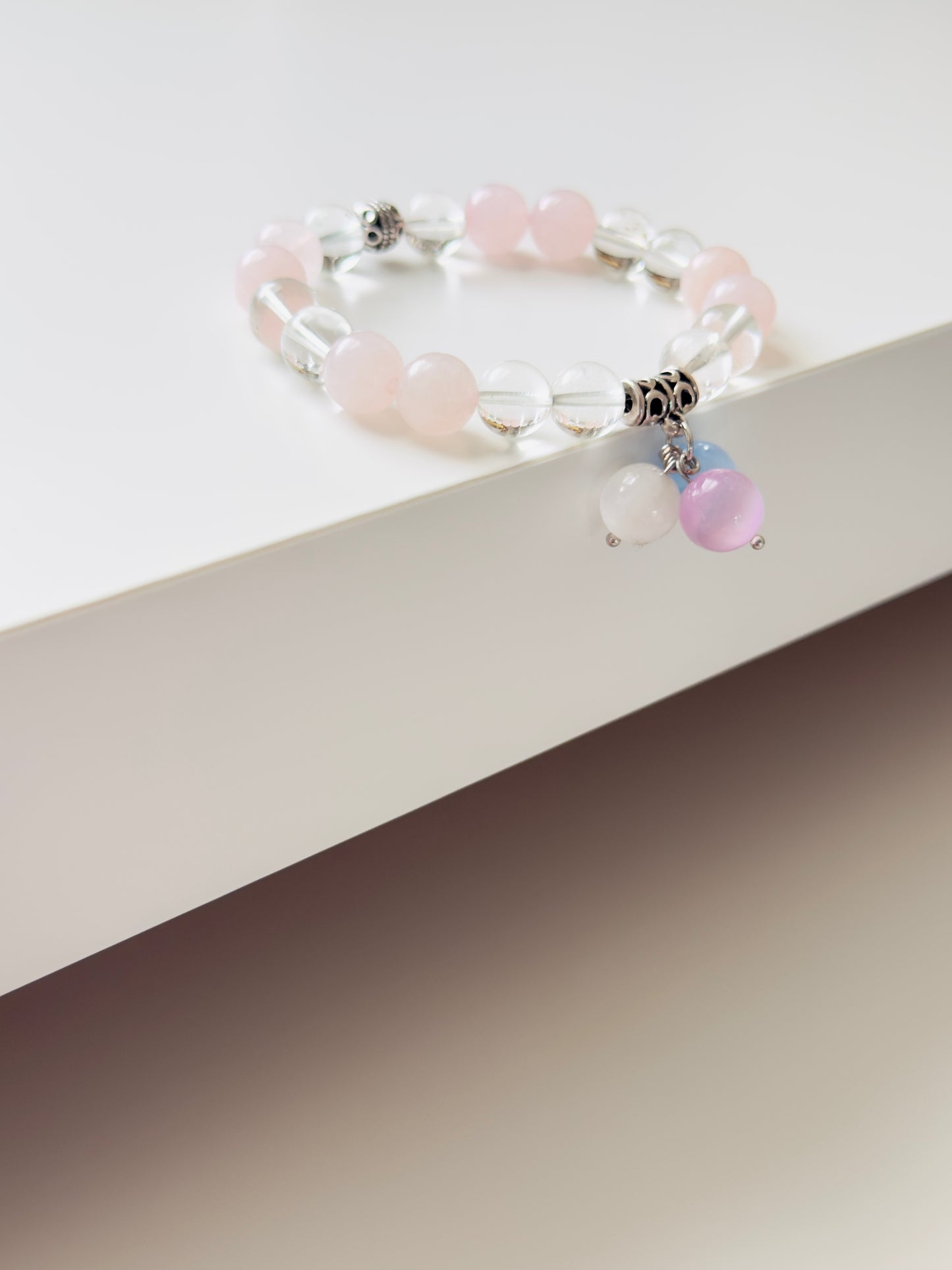 **NEW DESIGN** Rose Quartz - Clear Quartz Bracelet with Selenite Charm