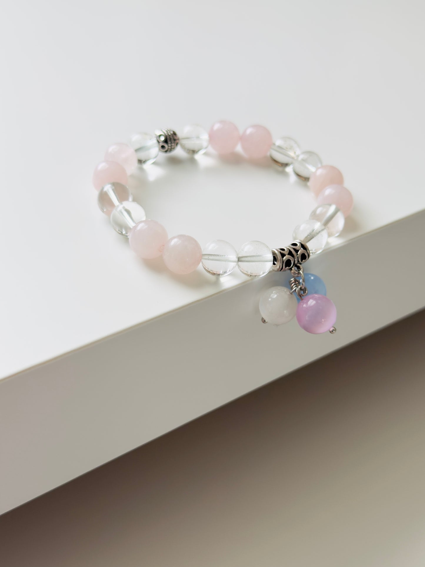 **NEW DESIGN** Rose Quartz - Clear Quartz Bracelet with Selenite Charm