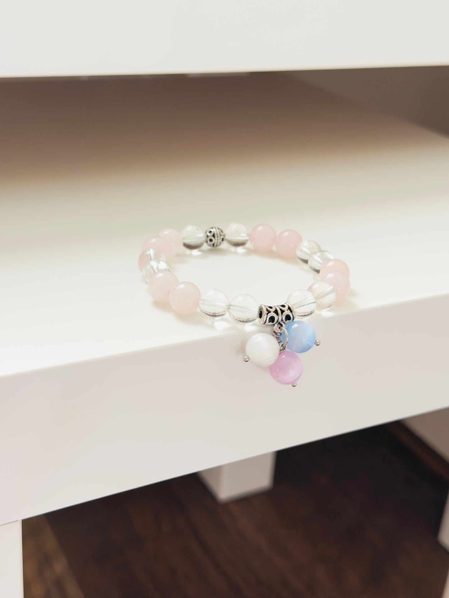 **NEW DESIGN** Rose Quartz - Clear Quartz Bracelet with Selenite Charm
