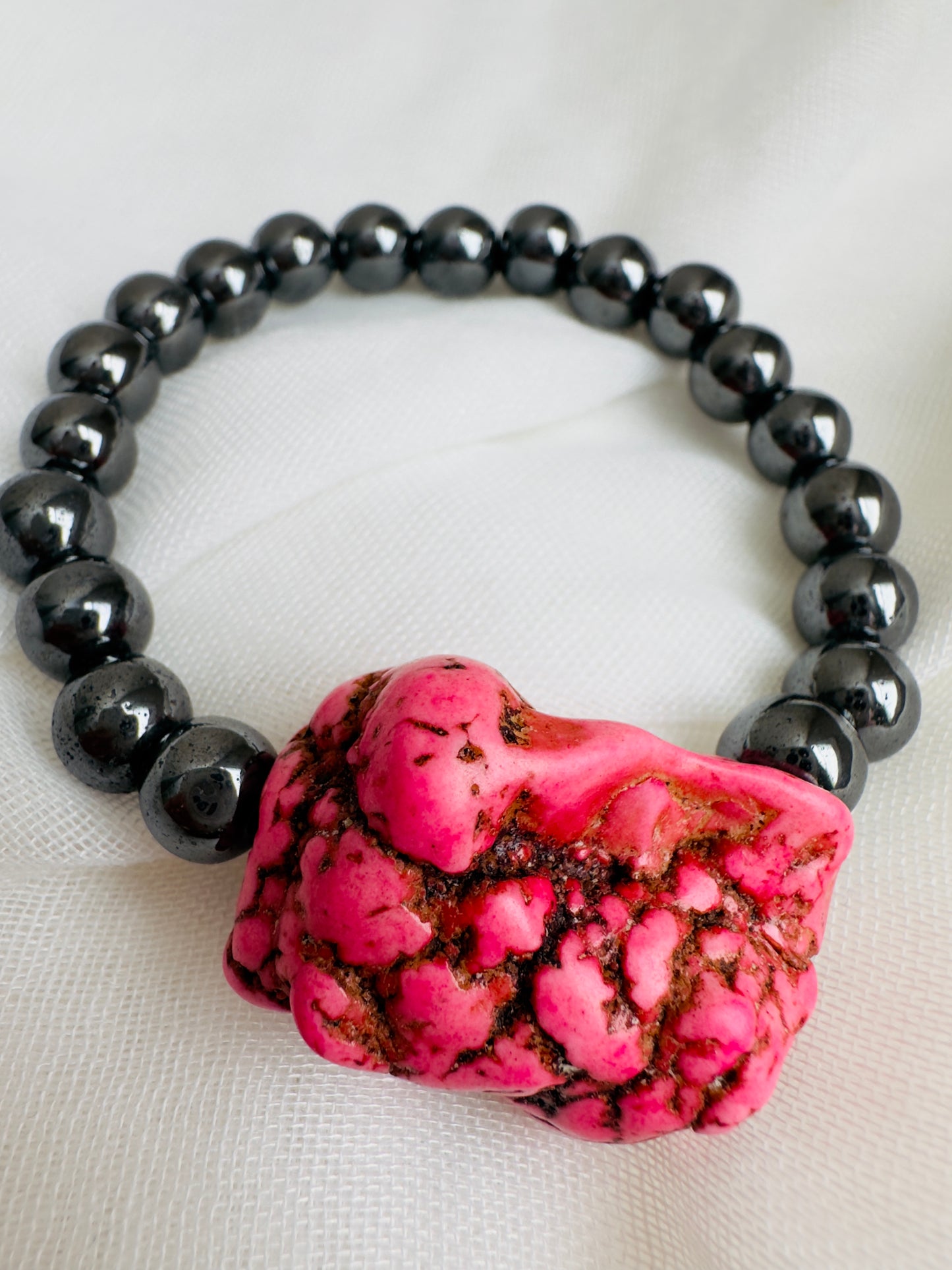 Hematite-Pink Raw Turquoise Bracelet (One piece only)