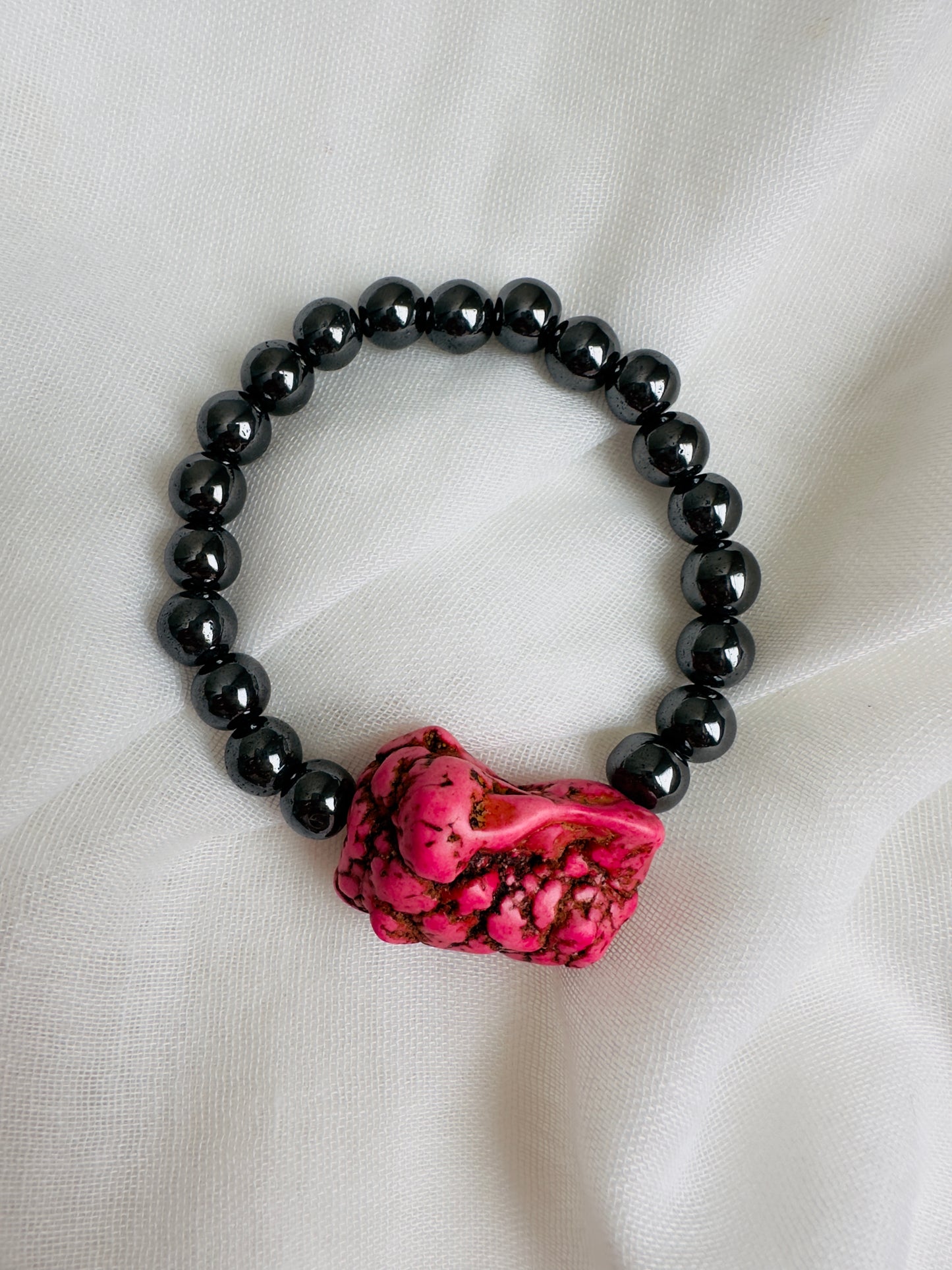 Hematite-Pink Raw Turquoise Bracelet (One piece only)
