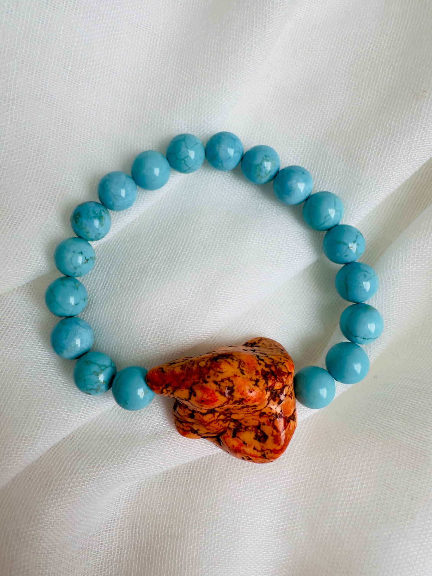Turquoise-Orange Raw Turquoise Bracelet (One piece only)