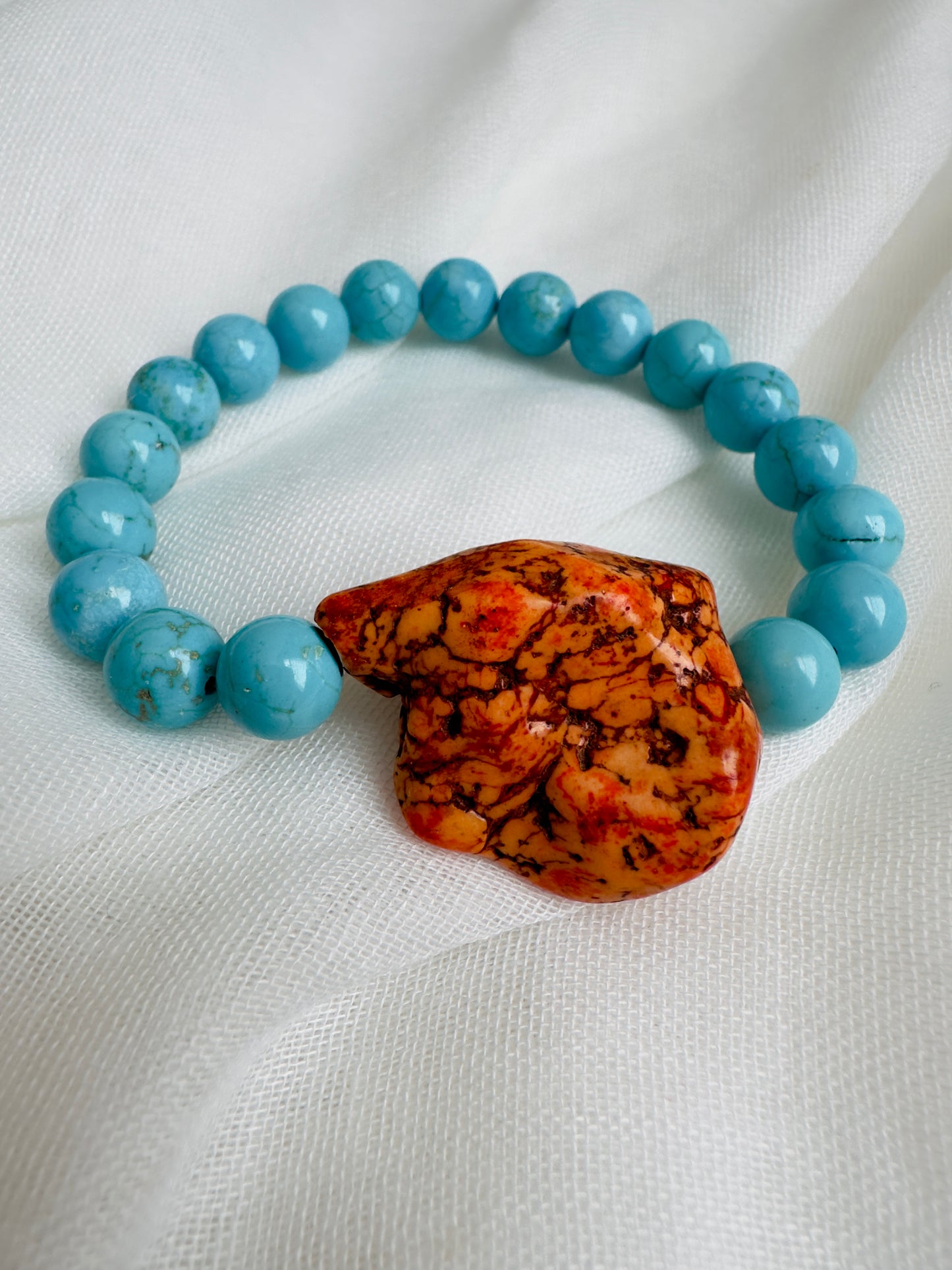 Turquoise-Orange Raw Turquoise Bracelet (One piece only)