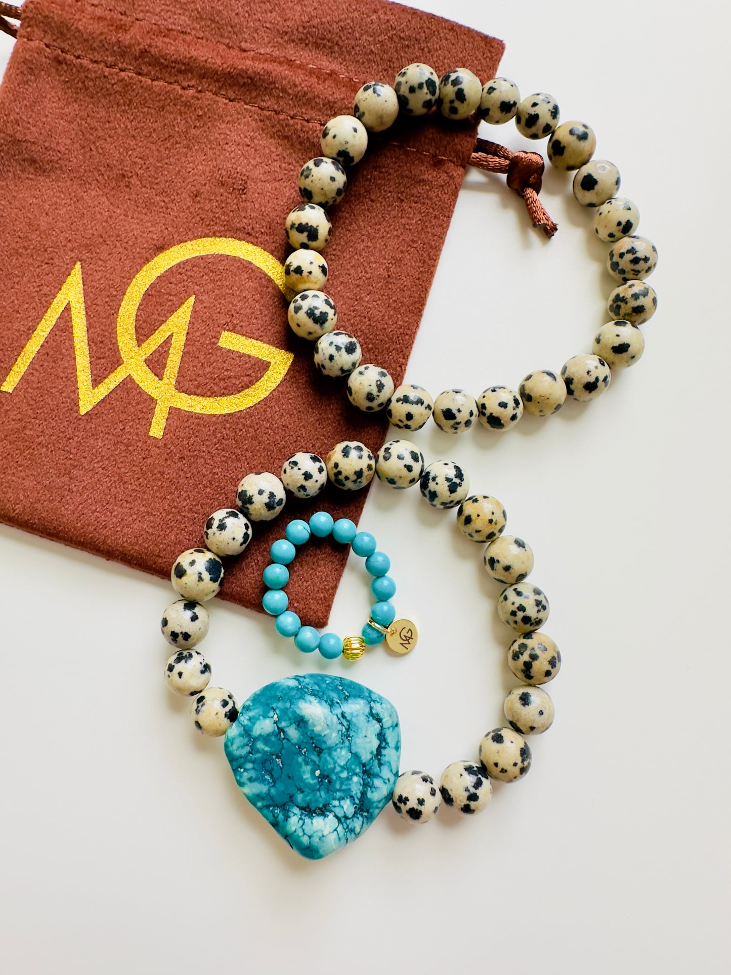 Dalmatian Jasper-Turquoise Bracelet + Turquoise Ring Man+Woman Set