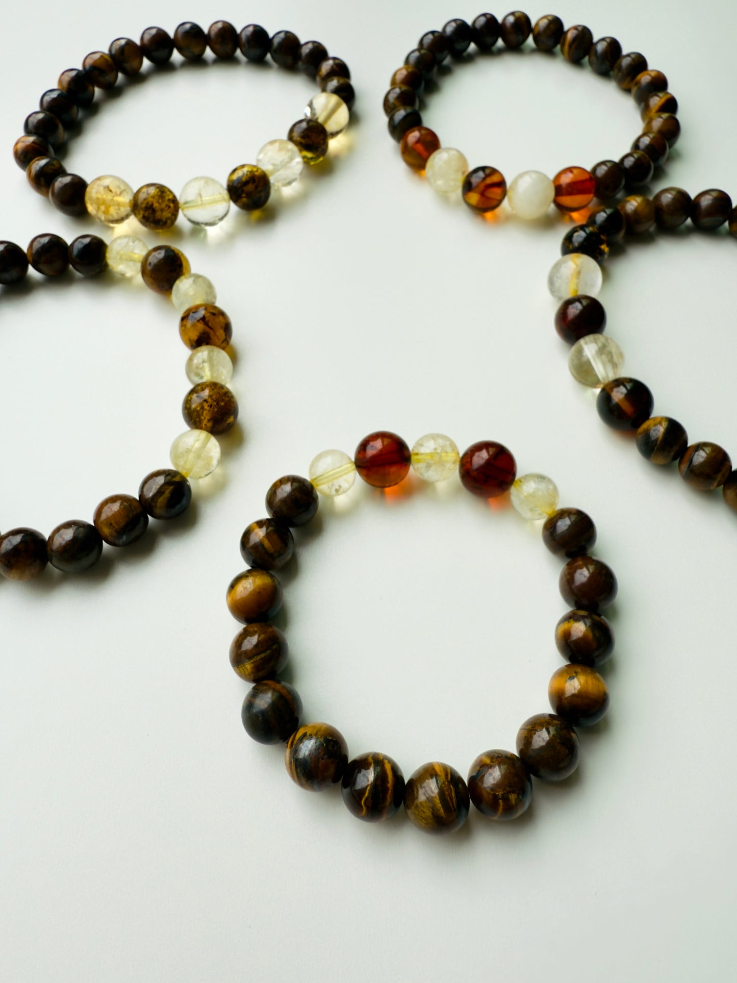 Tiger Eye - Citrine - Natural Amber Men's and Youth Bracelet