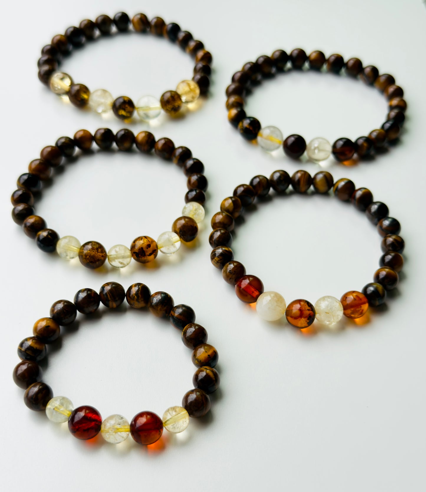 Tiger Eye - Citrine - Natural Amber Men's and Youth Bracelet